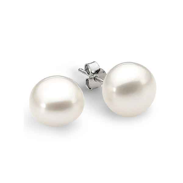 Ikecho Luna White Button Pearl Studs 8-8.5mm