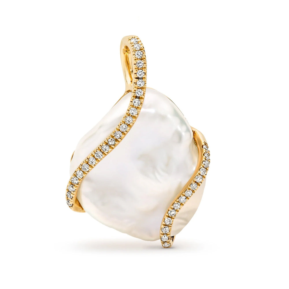Ikecho 9ct Yellow Gold Keshi Pearl & Diamond Pendant