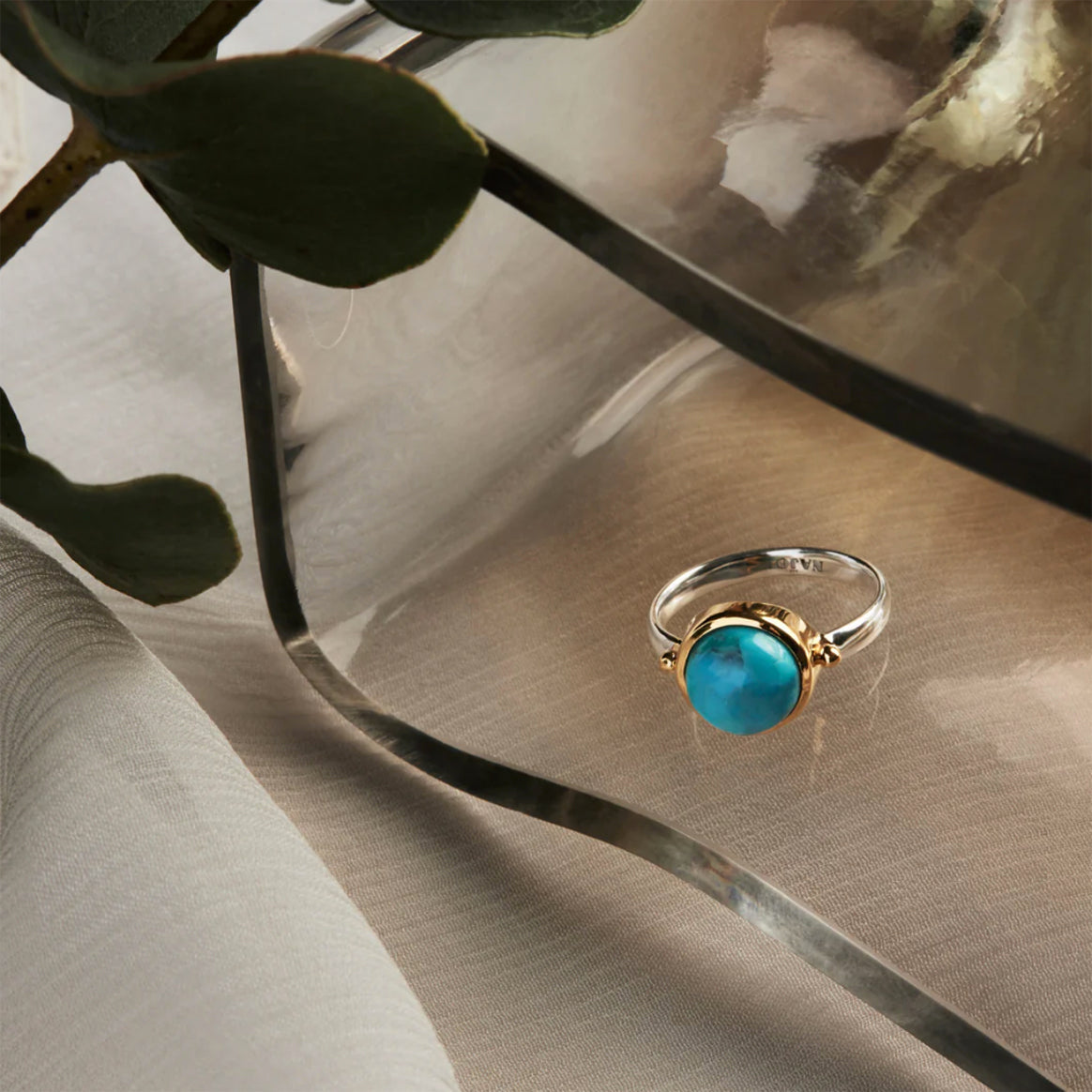 Najo Azzurro Amazonite Sterling Silver & Gold Tone Ring - Medium