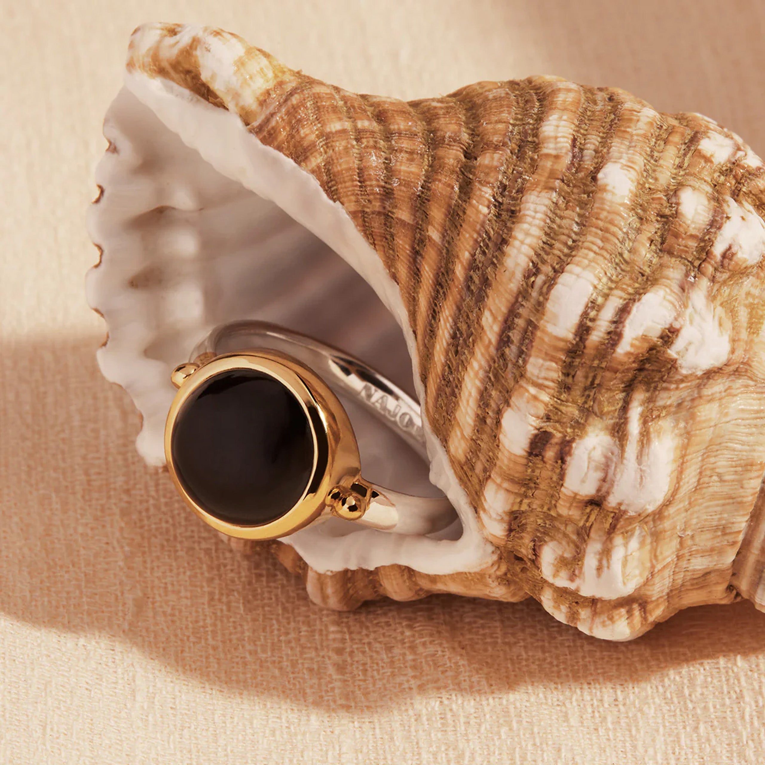 Najo Stargazer Black Onyx Sterling Silver & Gold Tone Ring - Medium