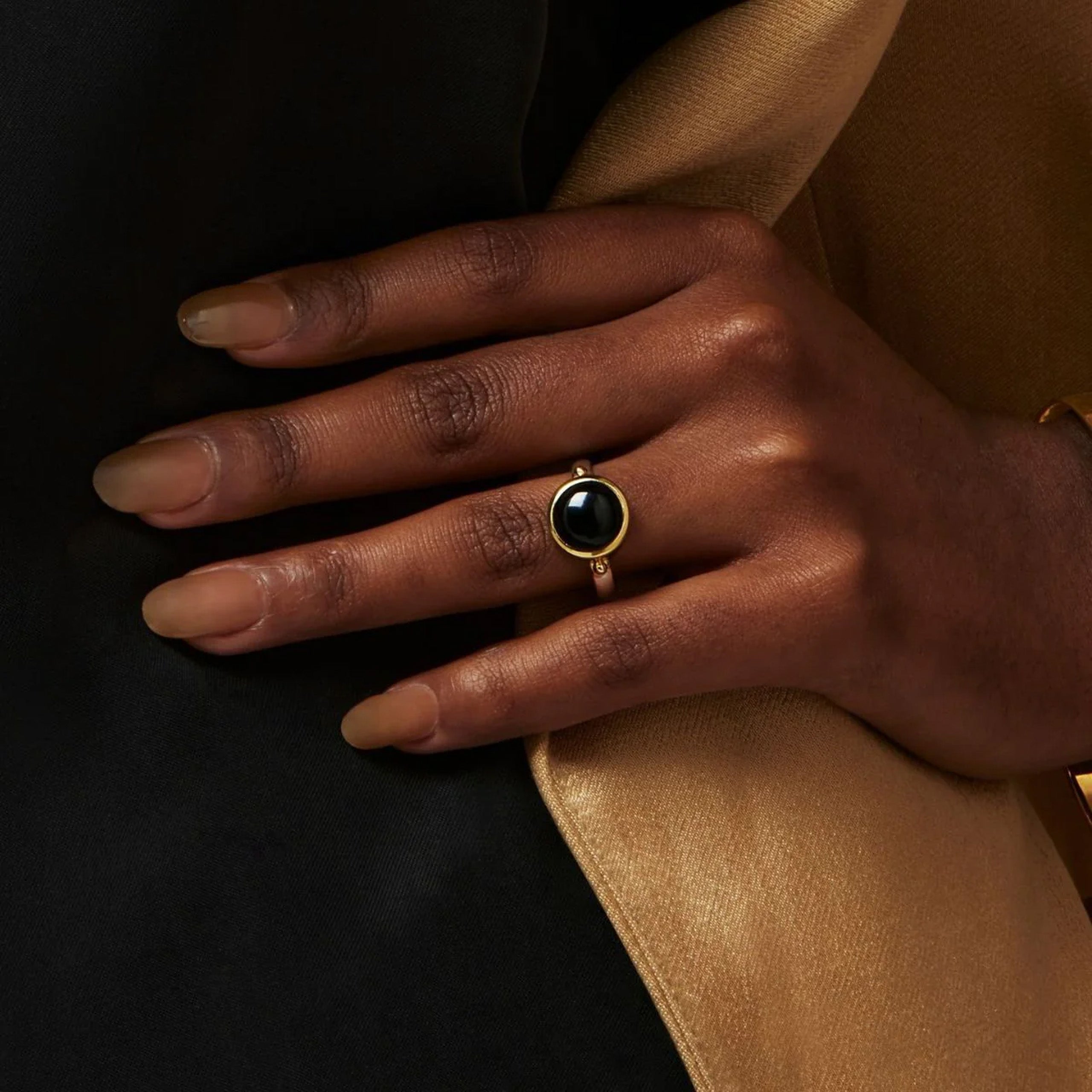 Najo Stargazer Black Onyx Sterling Silver & Gold Tone Ring - Medium