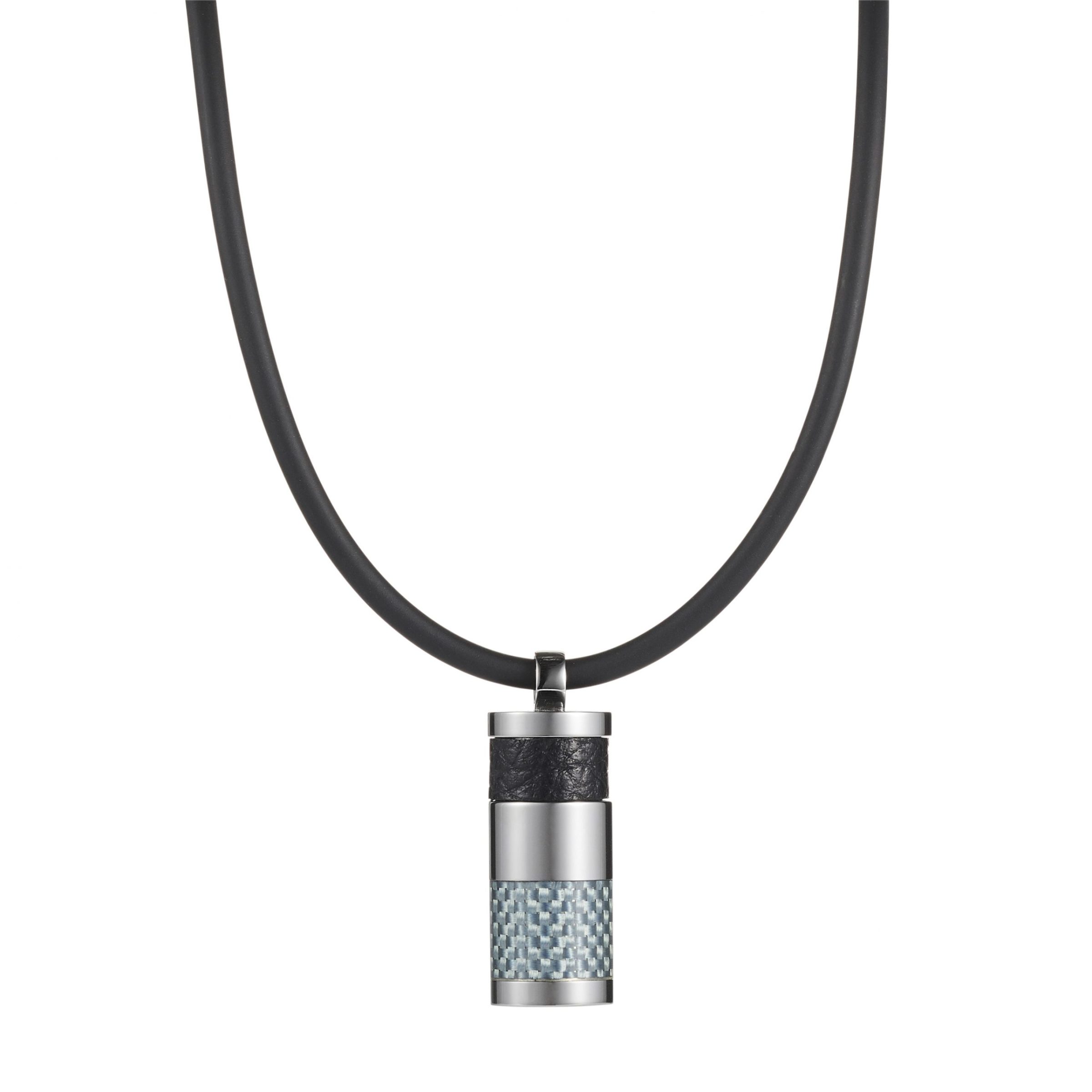 Cudworth Stainless Steel & Green Carbon Cylinder Pendant & Leather on Rubber Chain Pendant