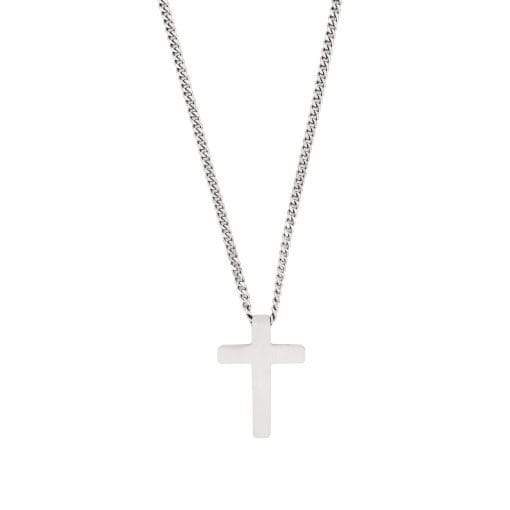 Cudworth Small Brushed Stainless Steel Cross Pendant on Curb Link Chain