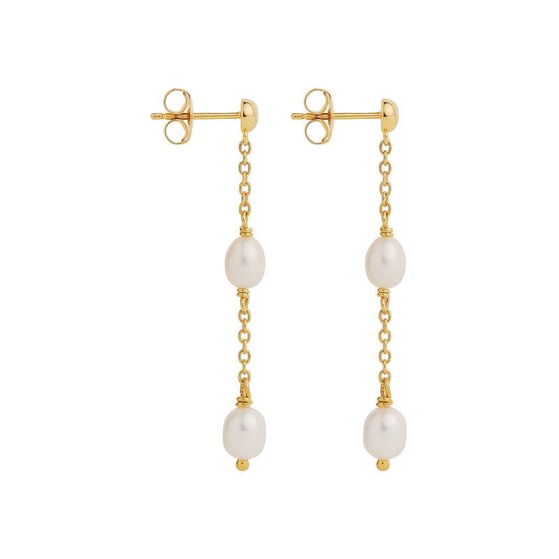 Najo Tidal Whisper Double Pearl Earring -Yellow Gold
