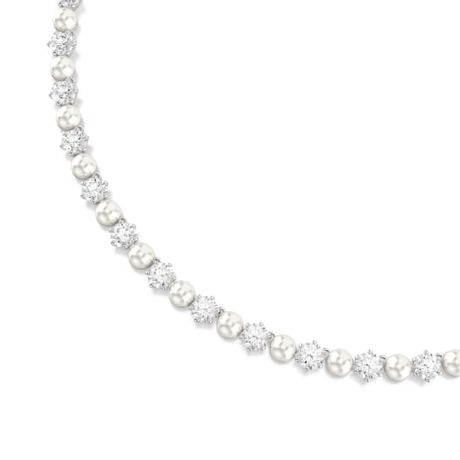 Swarovski Matrix Tennis Necklace – Crystal pearl, Round cut, White, Rhodium plated