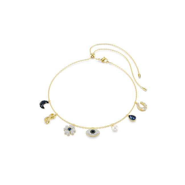 Swarovski Symbolica Choker – Crystal pearl, Moon, infinity, clover, evil eye and horseshoe, Blue, 18K gold finish