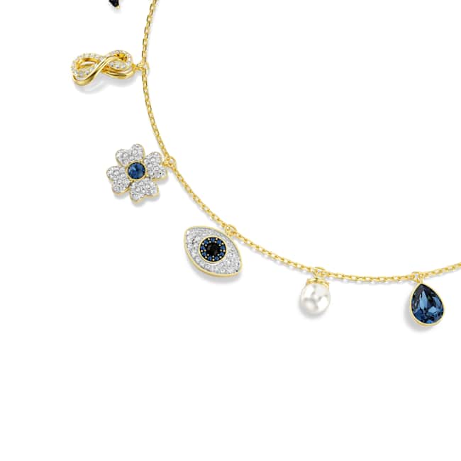 Swarovski Symbolica Choker – Crystal pearl, Moon, infinity, clover, evil eye and horseshoe, Blue, 18K gold finish
