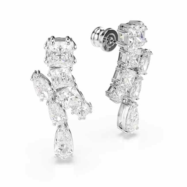 Swarovski Matrix Drop Earrings – Mixed cuts, White, Rhodium plated