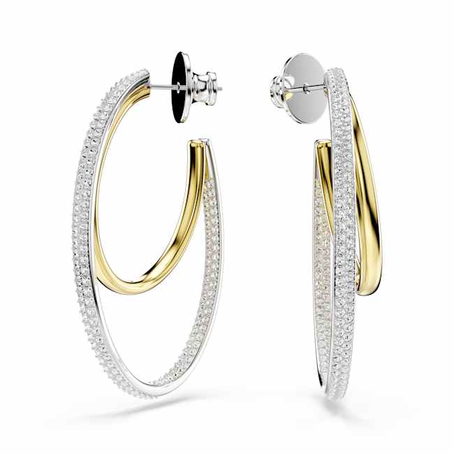 Swarovski Hyperbola Hoop Earrings – Round cut, Medium, White, Mixed metal finish