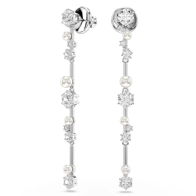 Swarovski Constella Drop Earrings – Crystal pearl, Round cuts, White, Rhodium plated