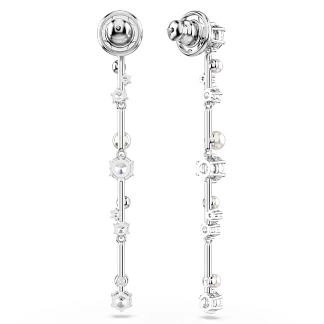 Swarovski Constella Drop Earrings – Crystal pearl, Round cuts, White, Rhodium plated