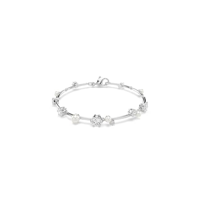 Swarovski Constella bracelet – Crystal pearl, Round cuts, White, Rhodium plated