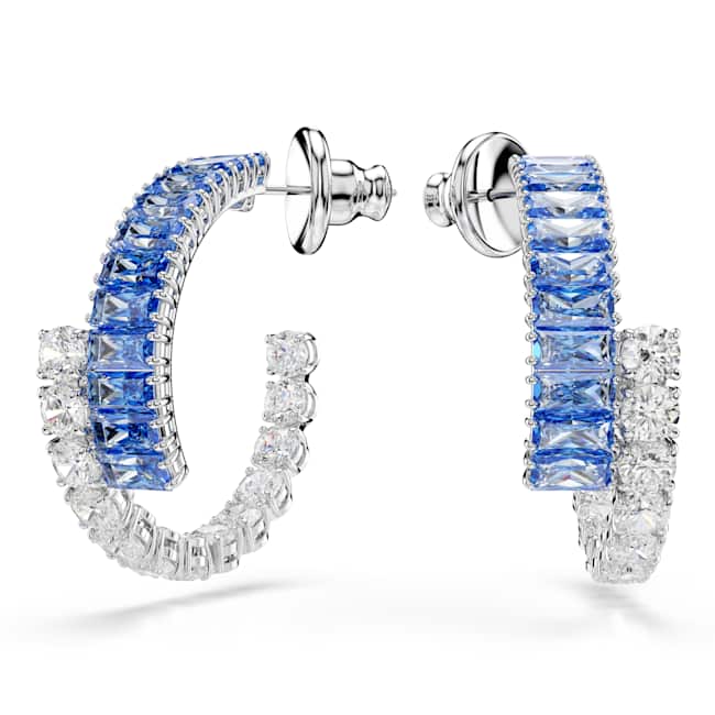 Swarovski Matrix hoop earrings – Mixed cuts, Blue, Rhodium plated