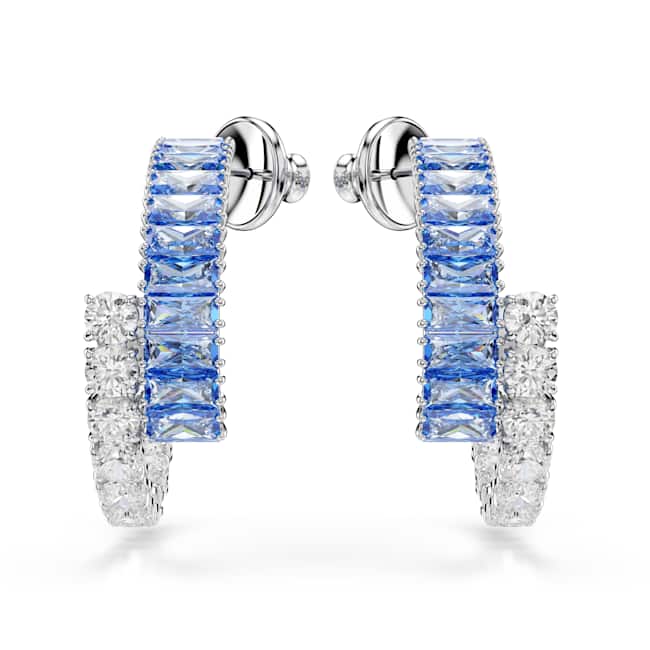 Swarovski Matrix Hoop Earrings – Mixed cuts, Blue, Rhodium plated