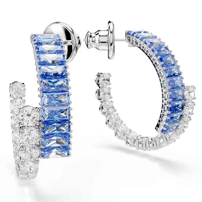 Swarovski Matrix Hoop Earrings – Mixed cuts, Blue, Rhodium plated