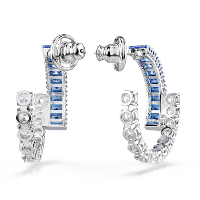 Swarovski Matrix Hoop Earrings – Mixed cuts, Blue, Rhodium plated