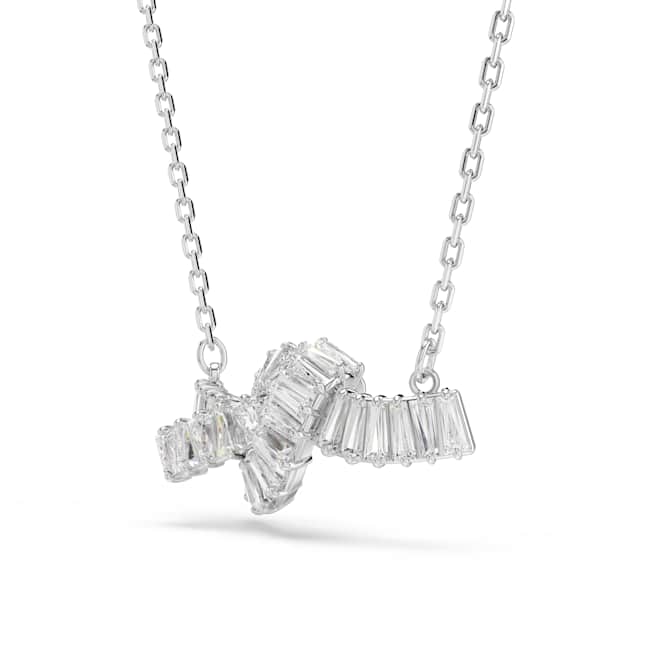 Swarovski Matrix Pendant – Baguette cut, Knot, White, Rhodium plated