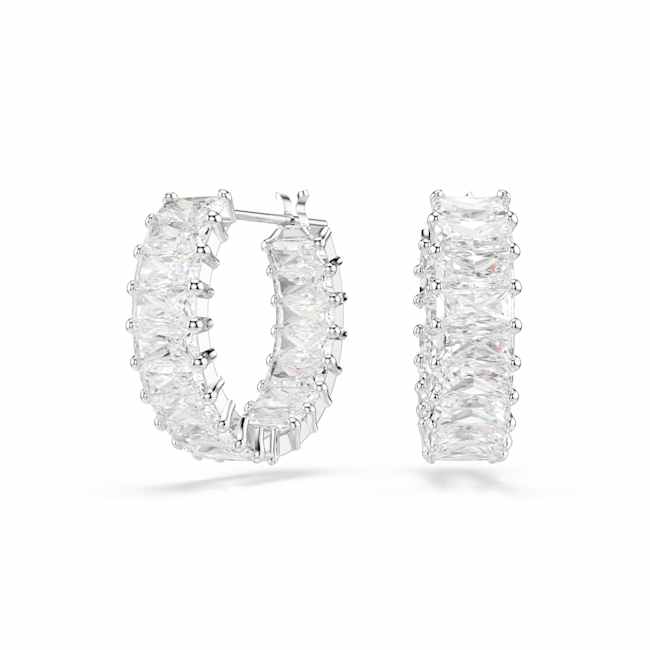 Swarovski Matrix hoop earrings – Baguette cut, White, Rhodium plated