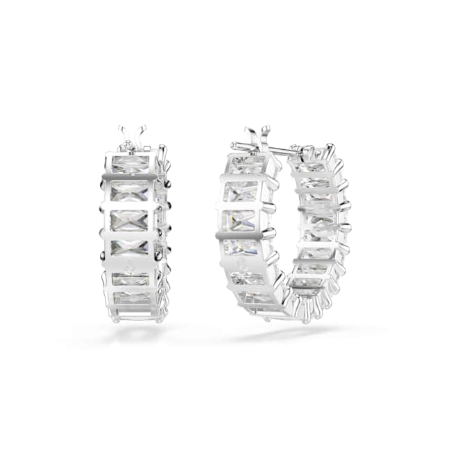 Swarovski Matrix Hoop Earrings – Baguette cut, White, Rhodium plated