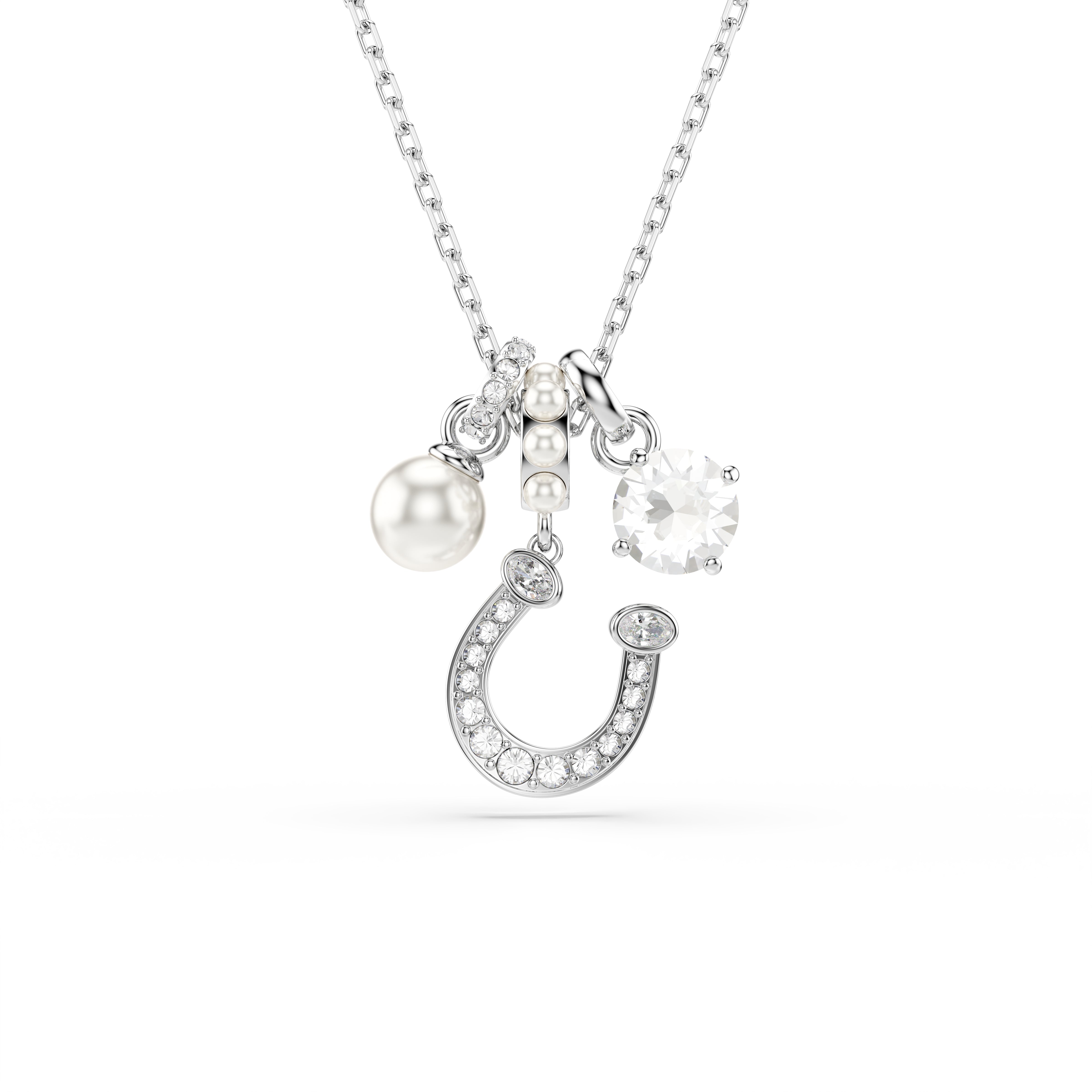 Swarovski Symbolica pendant – Crystal pearl, Round cut, Pavé, Horse shoe, White, Rhodium plated