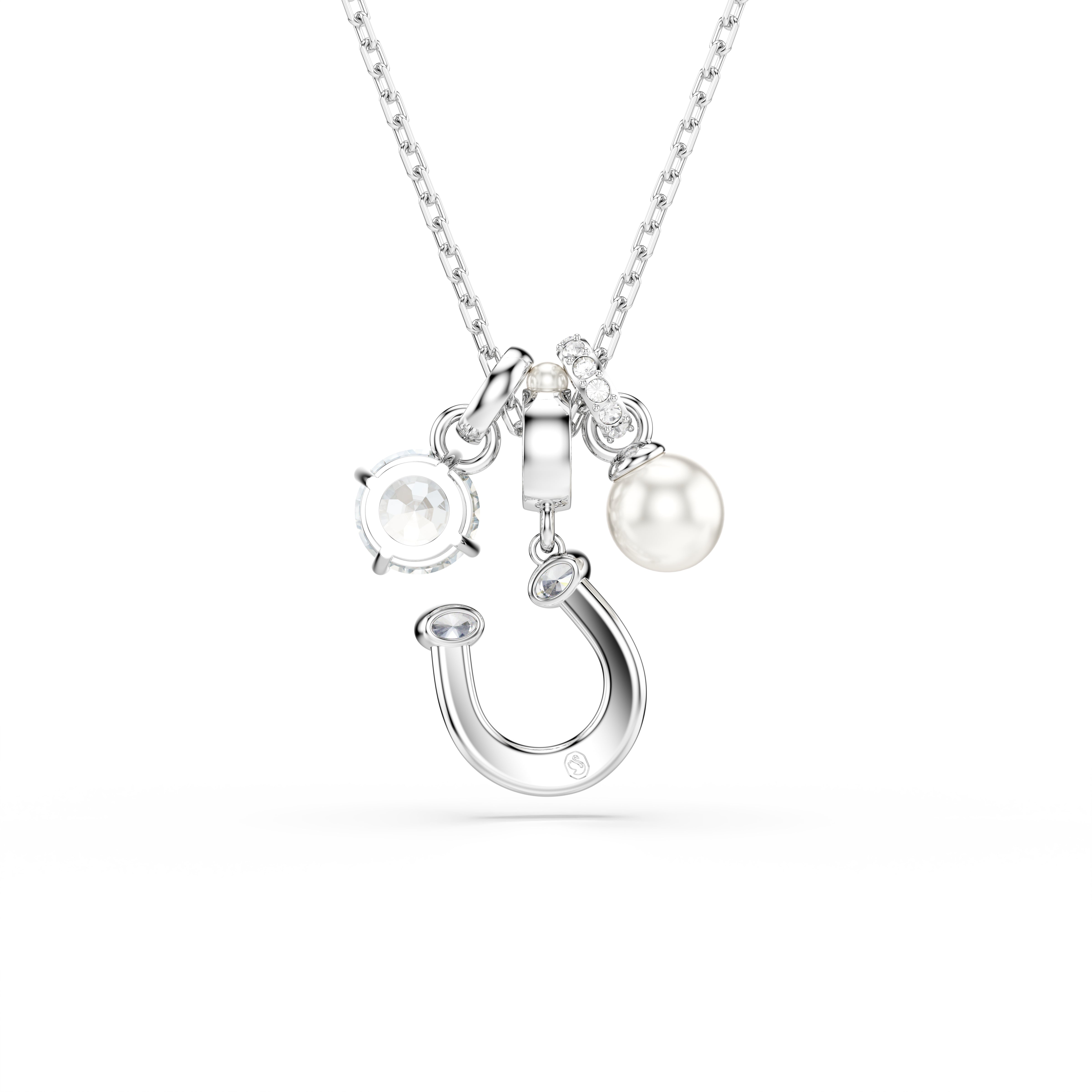 Swarovski Symbolica Pendant – Crystal pearl, Round cut, Pavé, Horse shoe, White, Rhodium plated
