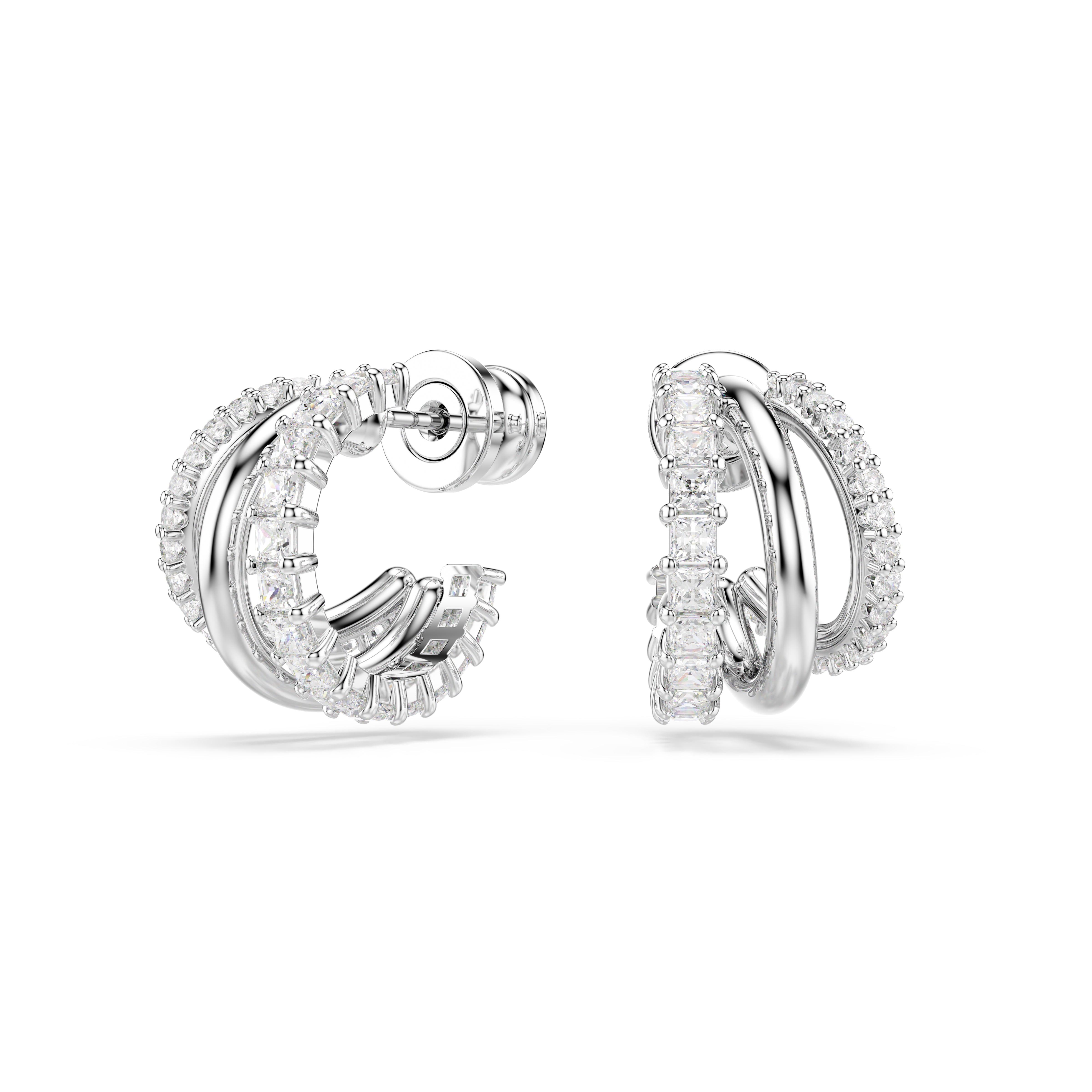 Swarovski Hyperbola hoop earrings – Round cut, Mini, White, Rhodium plated