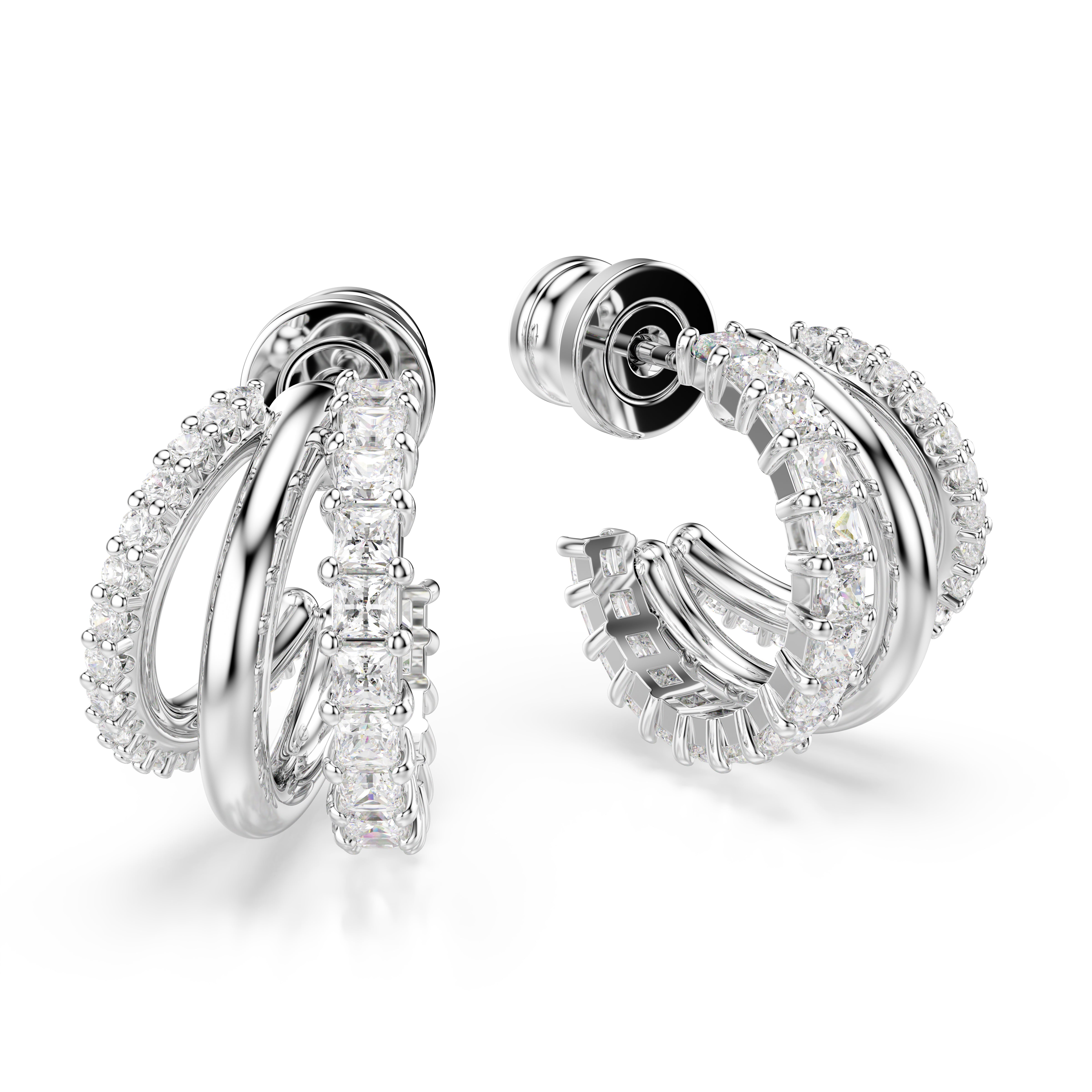 Swarovski Hyperbola Hoop Earrings – Round cut, Mini, White, Rhodium plated
