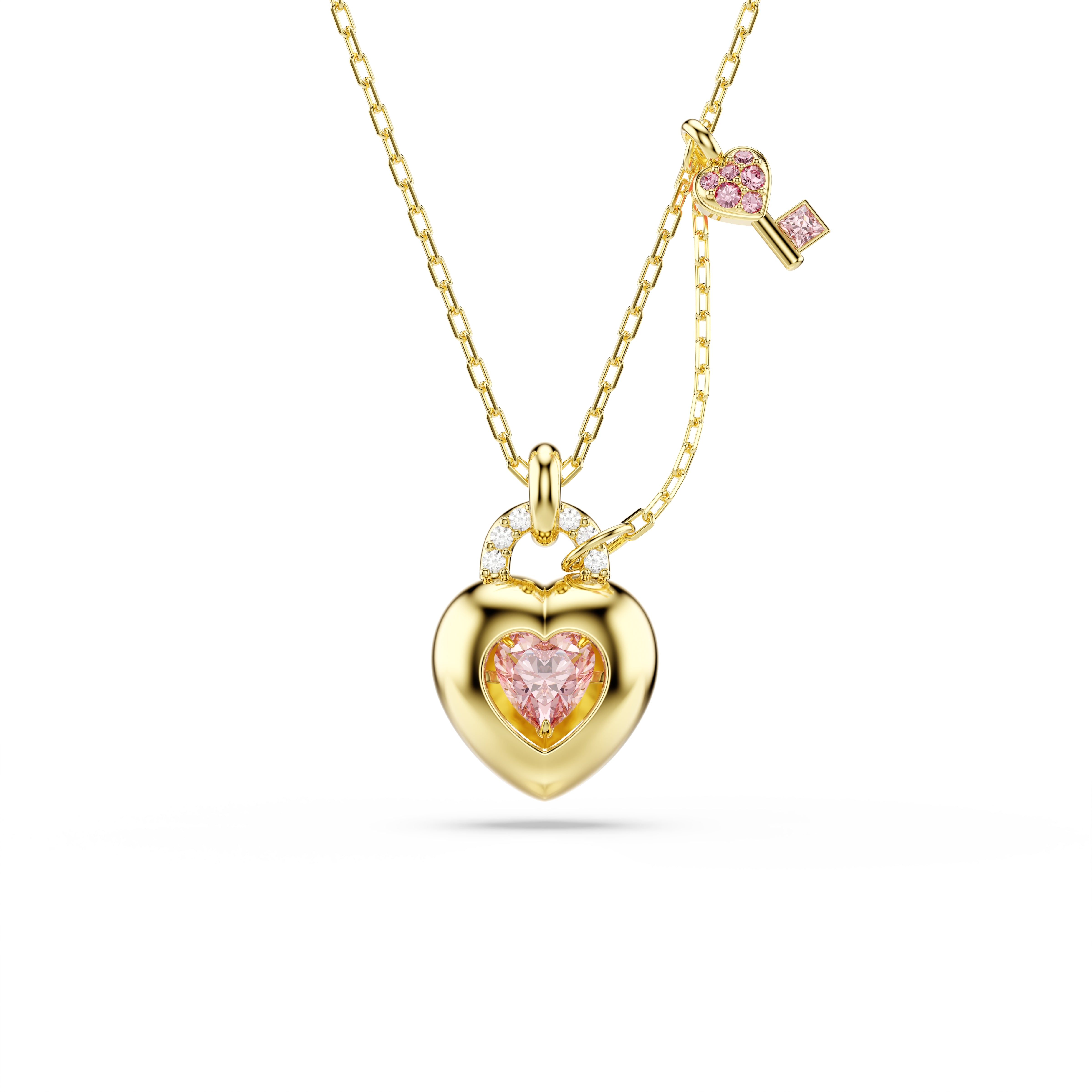 Swarovski Idyllia pendant – Mixed cuts, Heart, Key, Pink, Gold-tone plated
