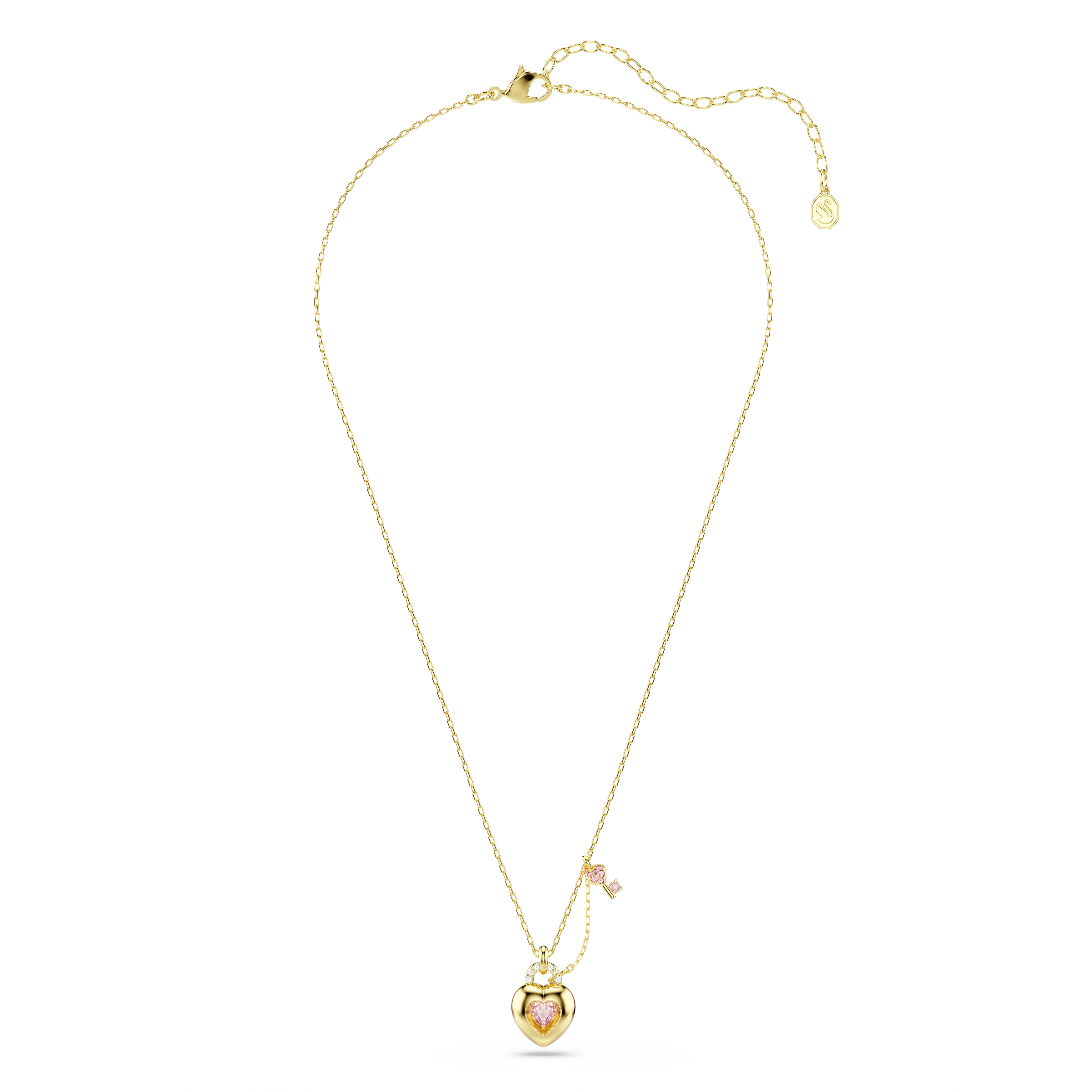 Swarovski Idyllia Pendant – Mixed cuts, Heart, Key, Pink, Gold-tone plated