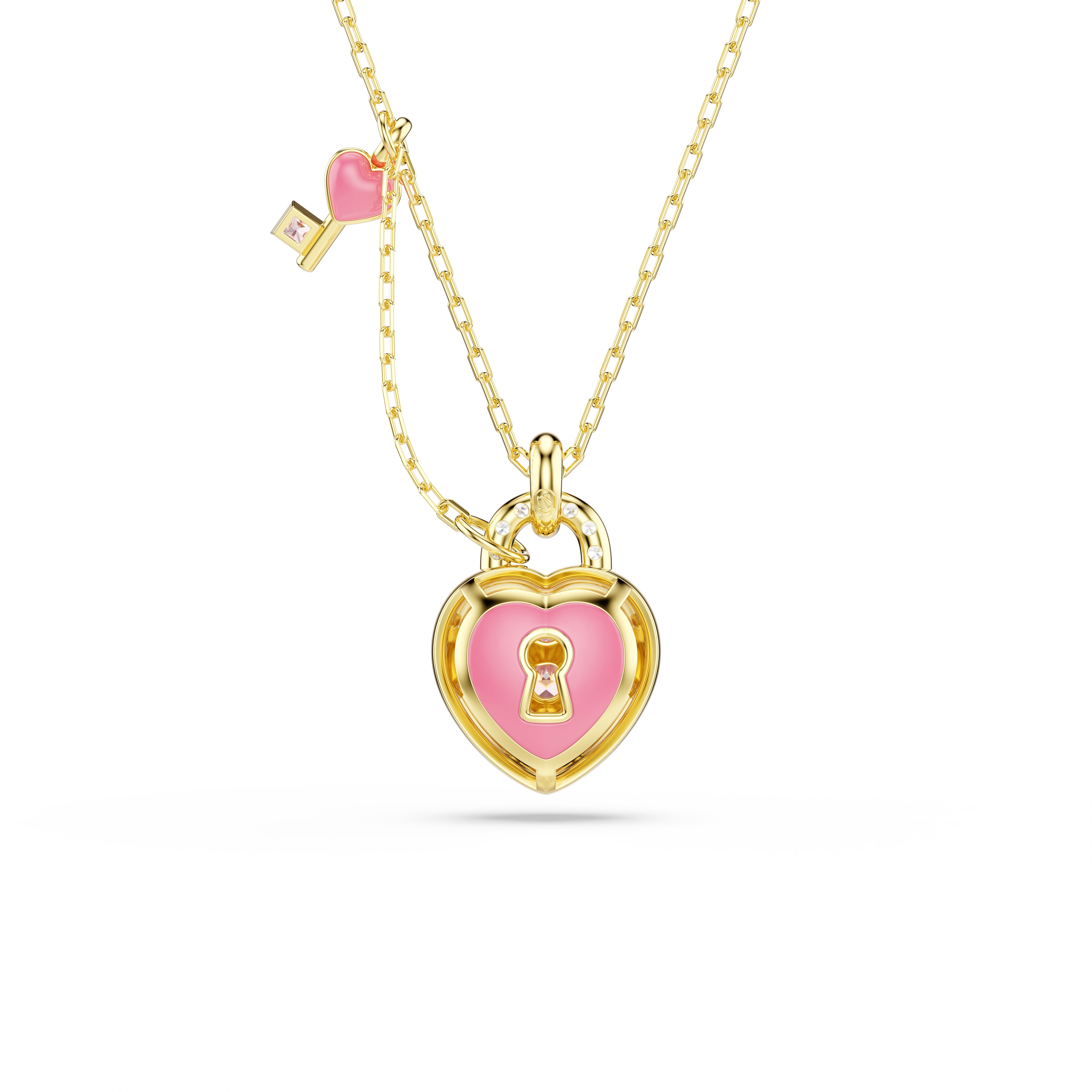 Swarovski Idyllia Pendant – Mixed cuts, Heart, Key, Pink, Gold-tone plated