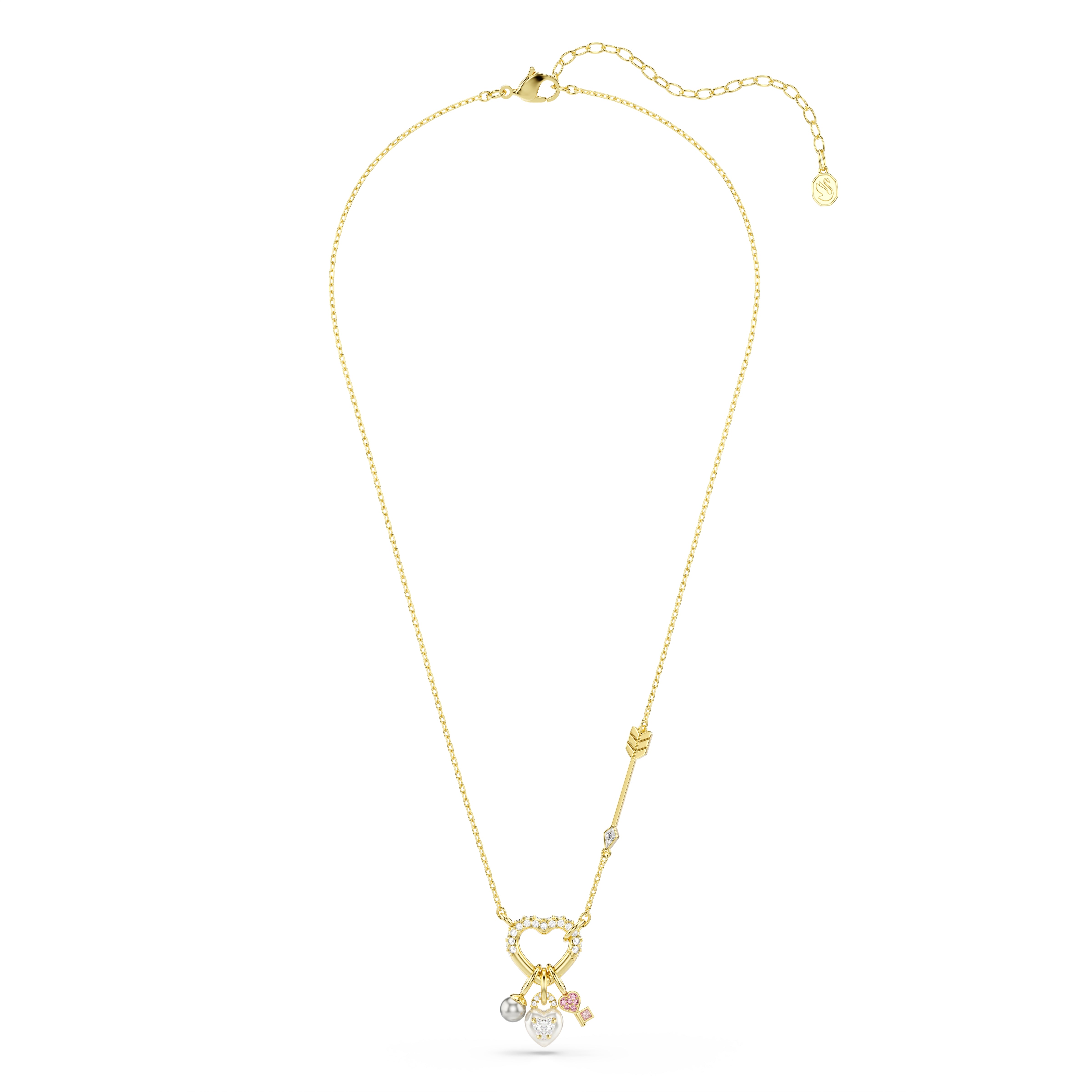 Swarovski Idyllia Pendant – Mixed cuts, Heart, Key, Pink, Gold-tone plated