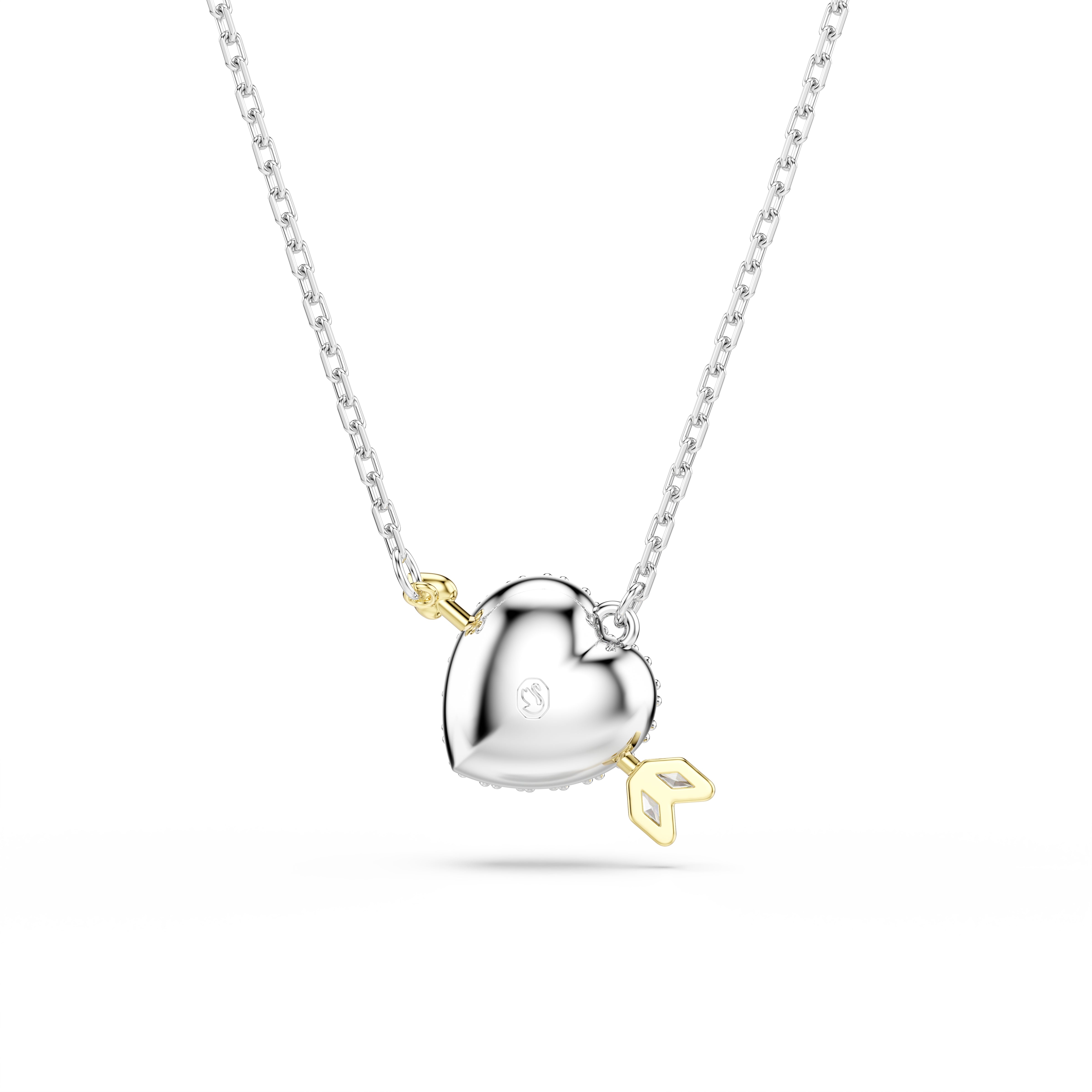 Swarovski Idyllia Pendant – Mixed cuts, Heart with arrow, White, Mixed metal finish
