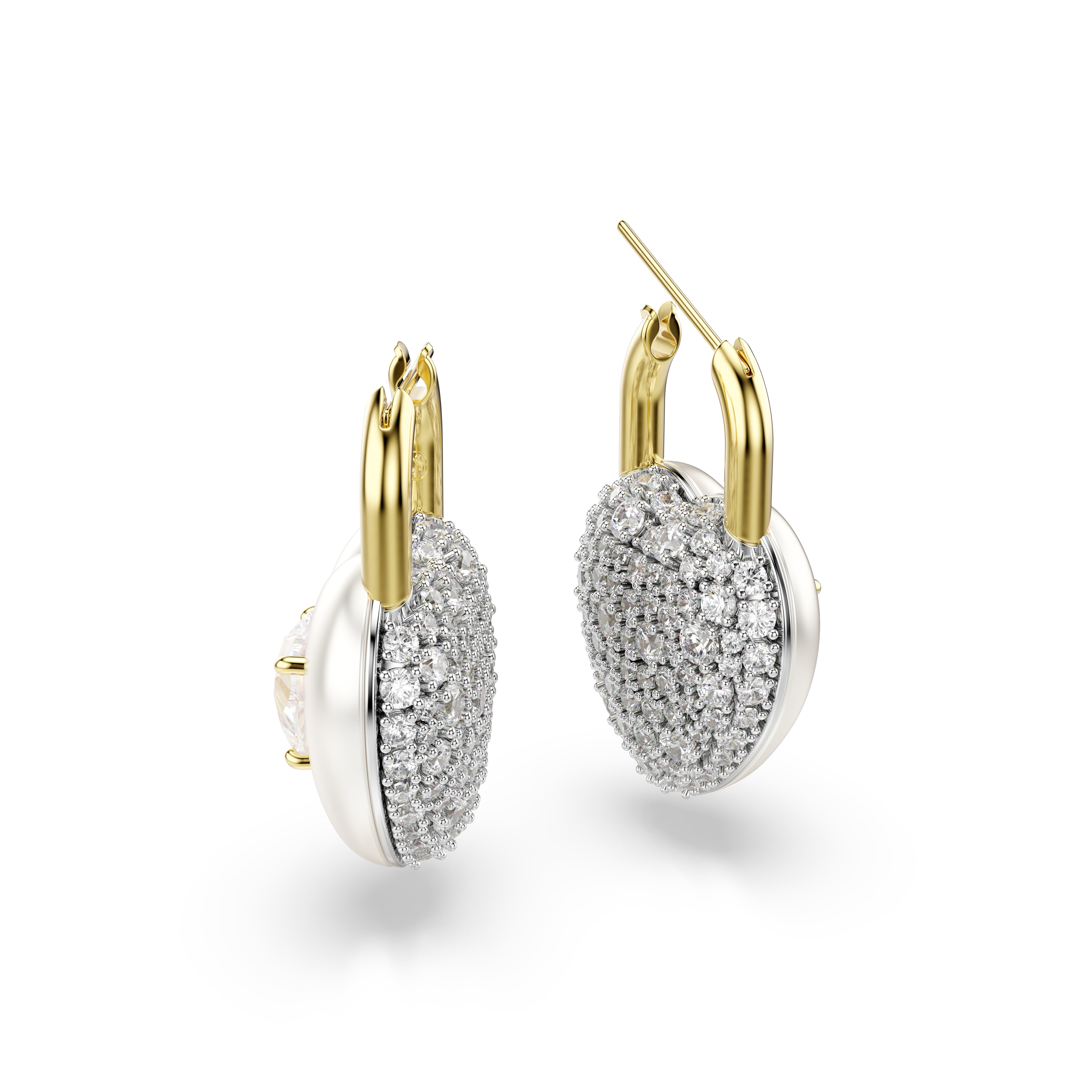 Swarovski Idyllia Drop Earrings – Mixed cuts, Heart, White, Gold-tone plated