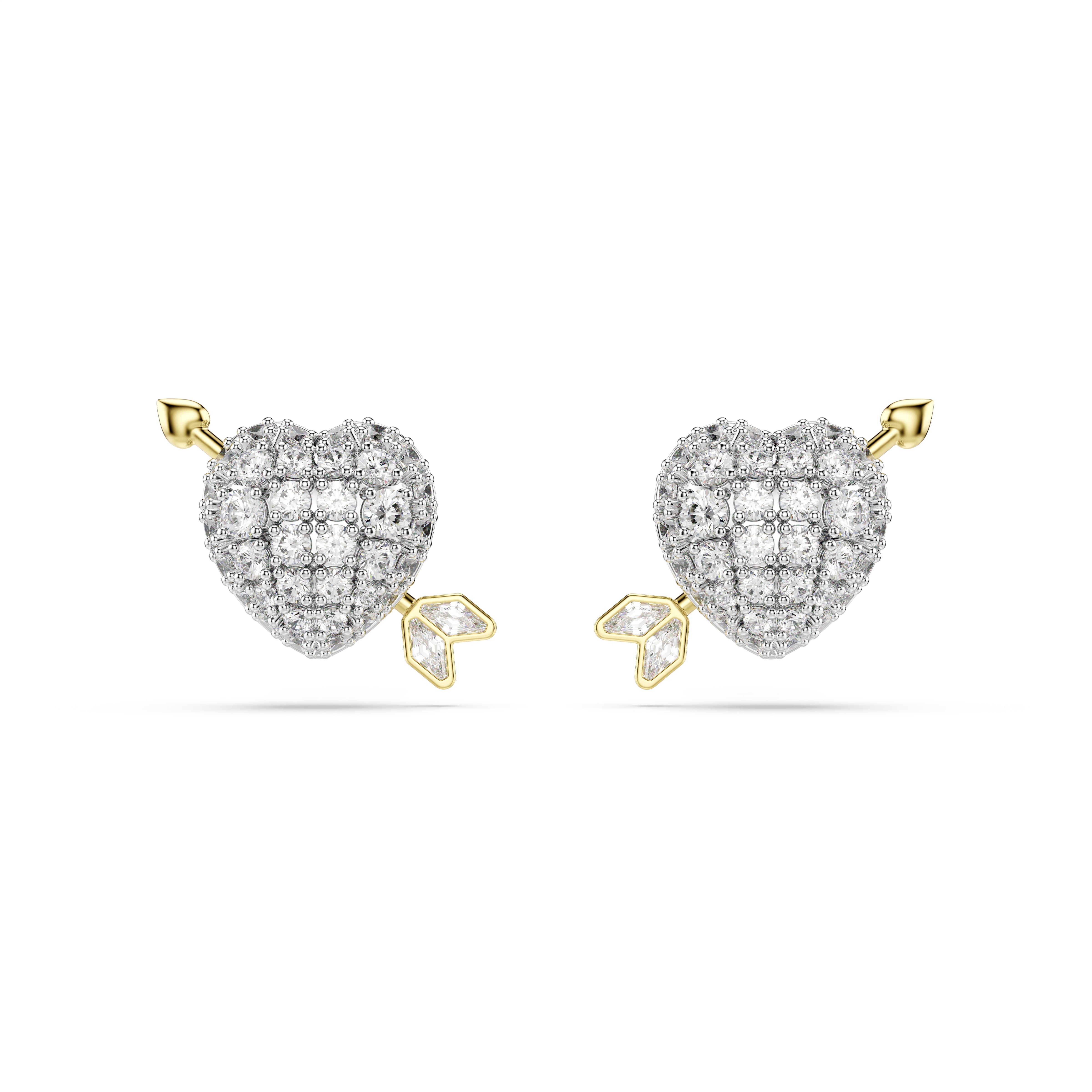 Swarovski Idyllia stud earrings – Mixed cuts, Heart with arrow, White, Mixed metal finish