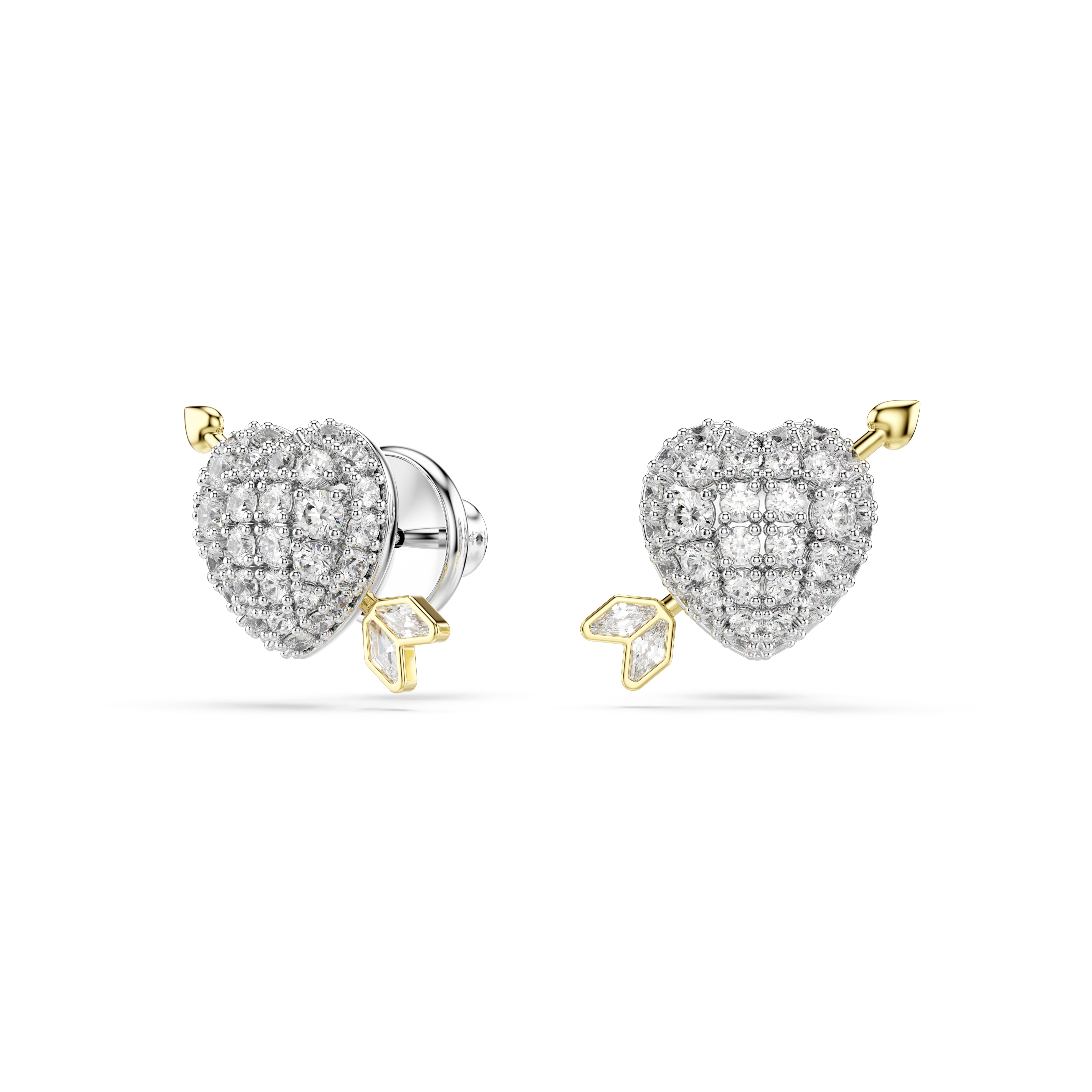 Swarovski Idyllia Stud Earrings – Mixed cuts, Heart with arrow, White, Mixed metal finish