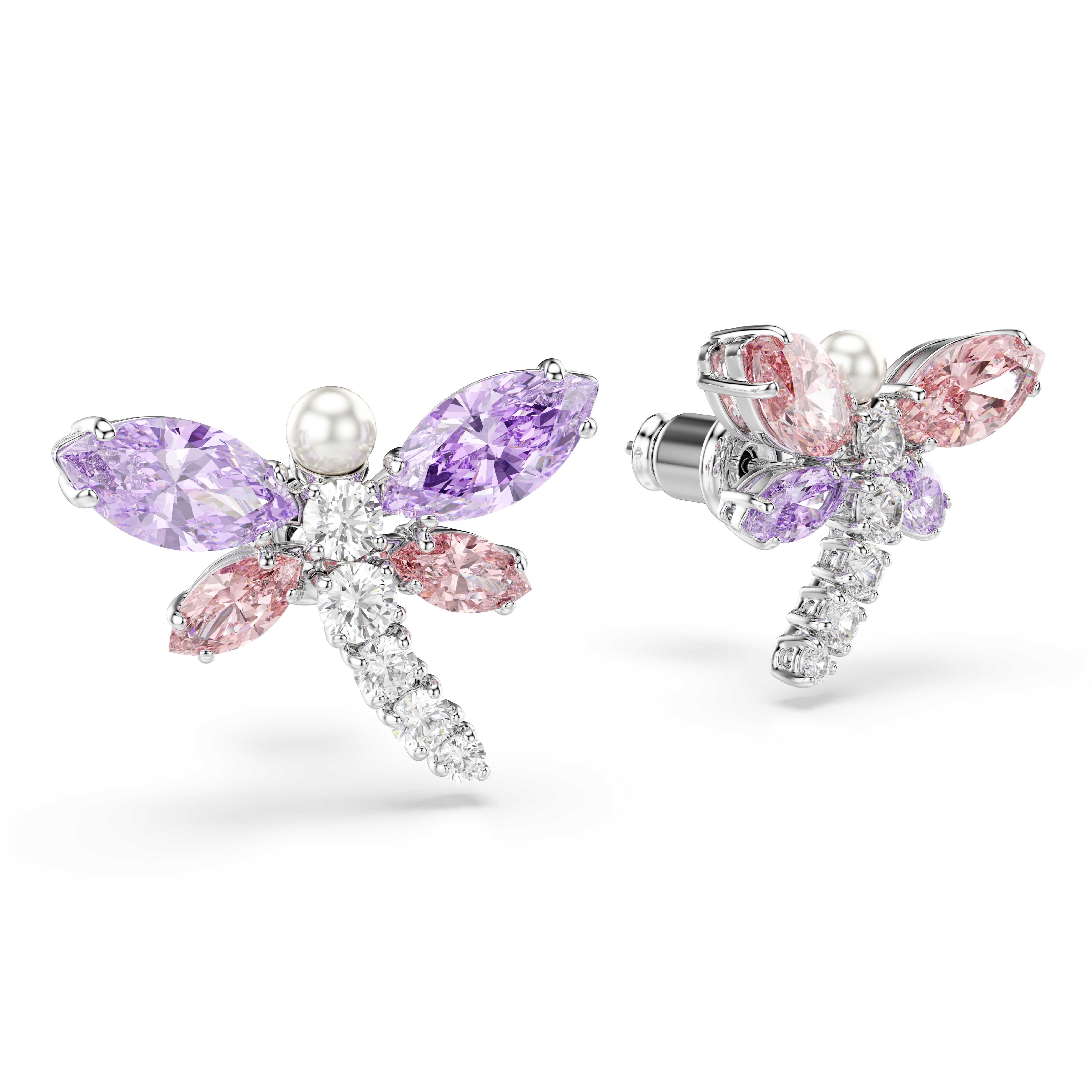 Swarovski Ariana Grande x Swarovski Stud Earrings – Mixed cuts, Dragonfly, Multicolored, Rhodium plated