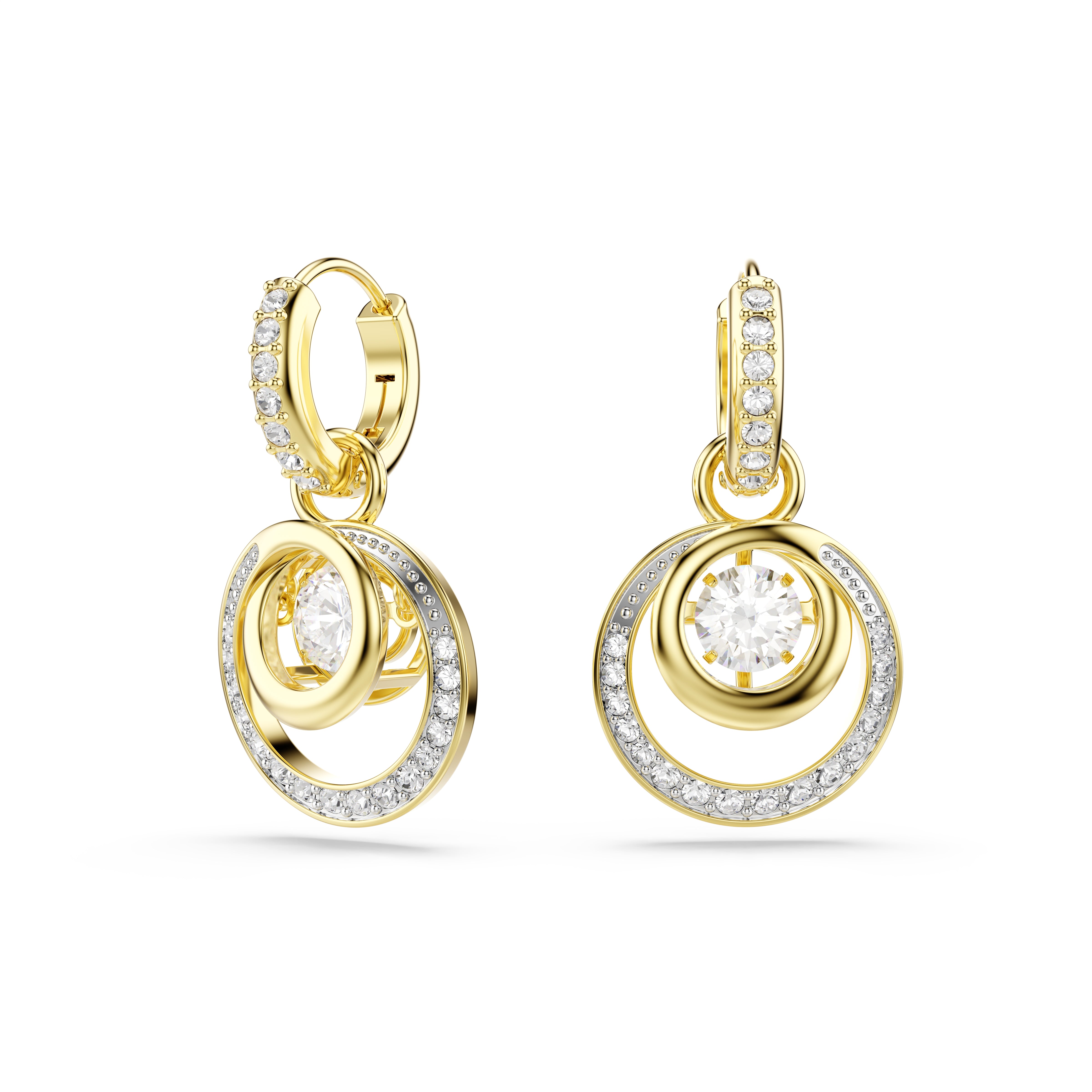 Swarovski Hyperbola drop earrings – Round cut, White, Gold-tone plated