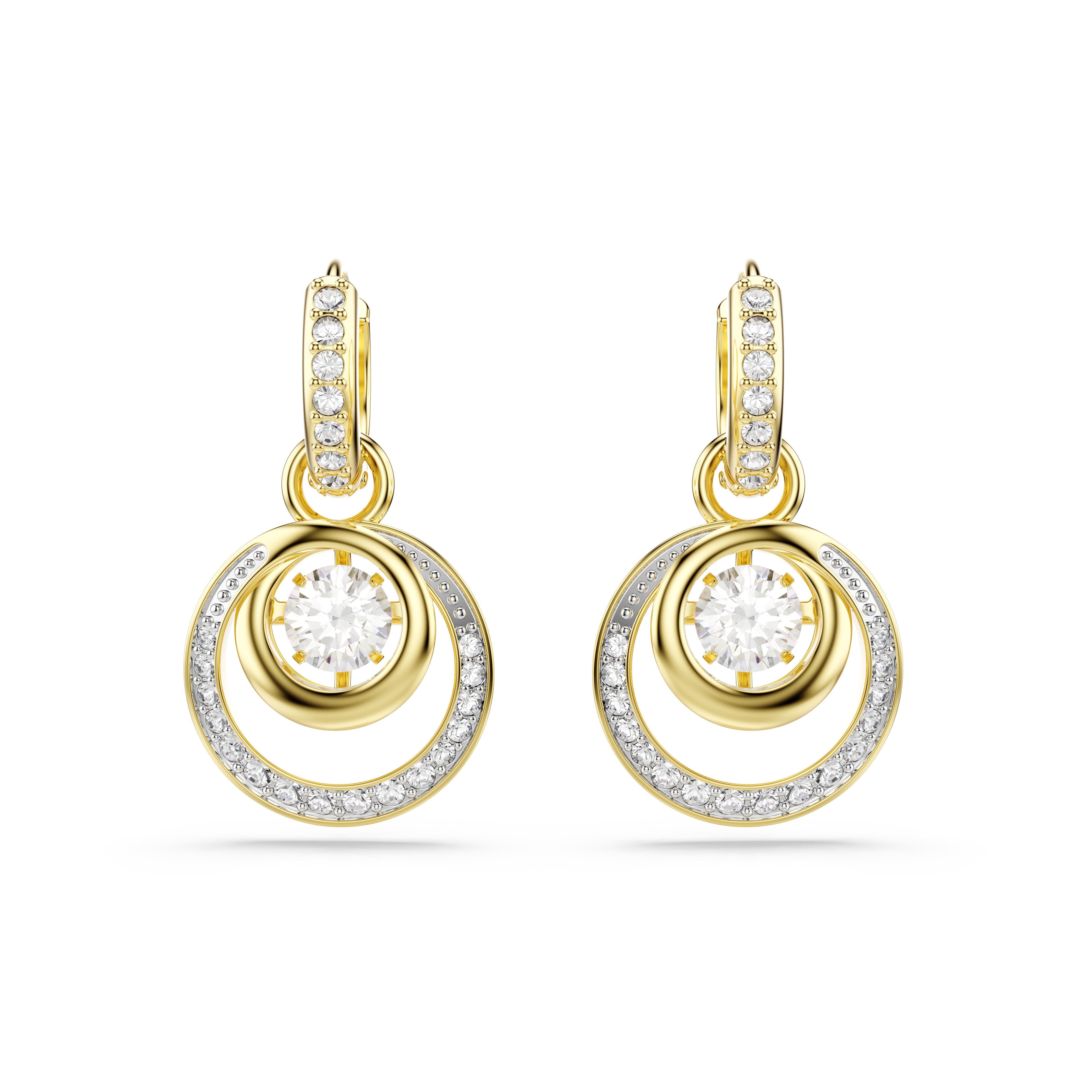 Swarovski Hyperbola Drop Earrings – Round cut, White, Gold-tone plated