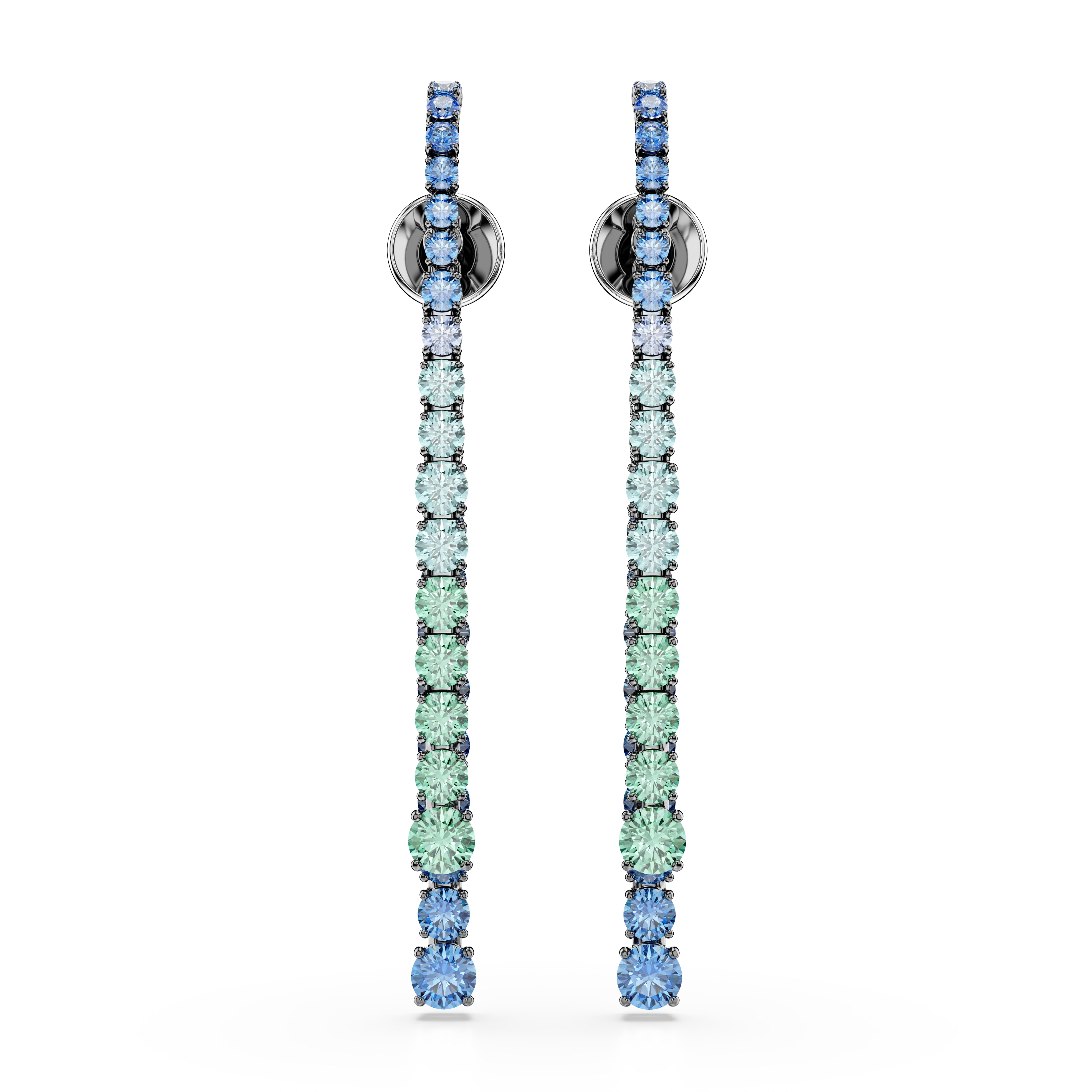 Swarovski Matrix Drop Earrings – Gradient of round cuts, Multicolored, Ruthenium plated