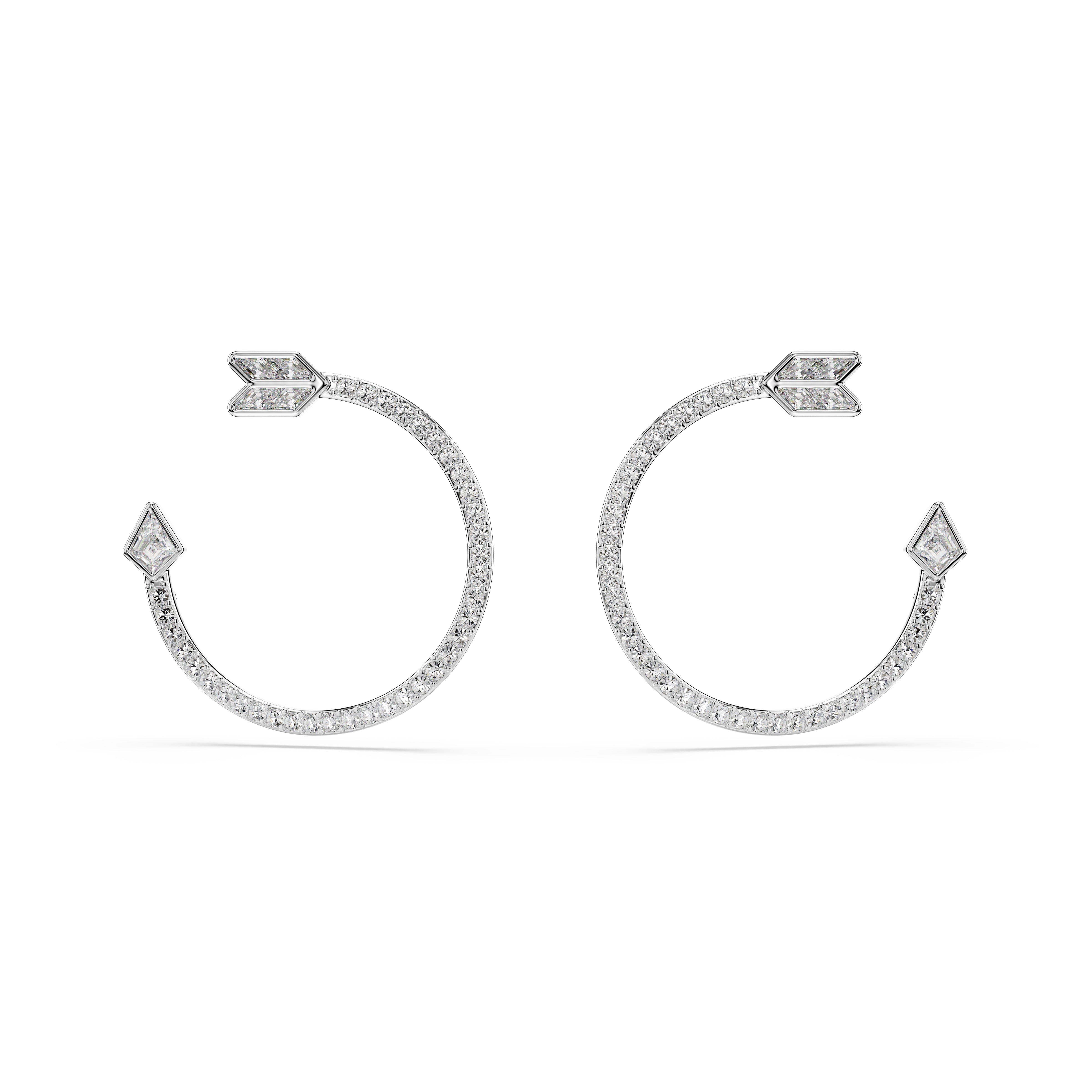 Swarovski Idyllia hoop earrings – Mixed cuts, Arrow, White, Rhodium plated