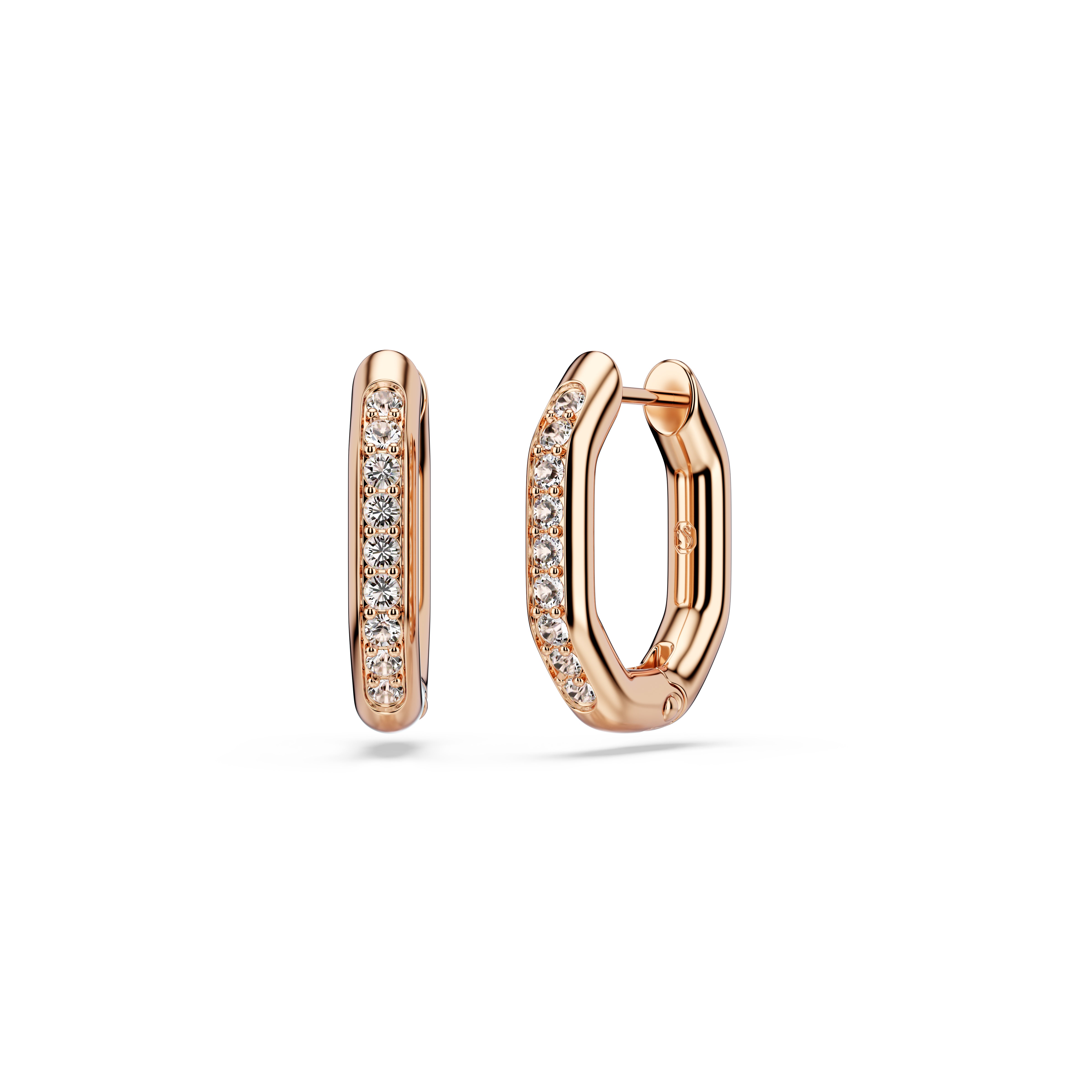 Swarovski Dextera Hoop Earrings – Octagon shape, Round cut, Small, White, Rose gold-tone plated