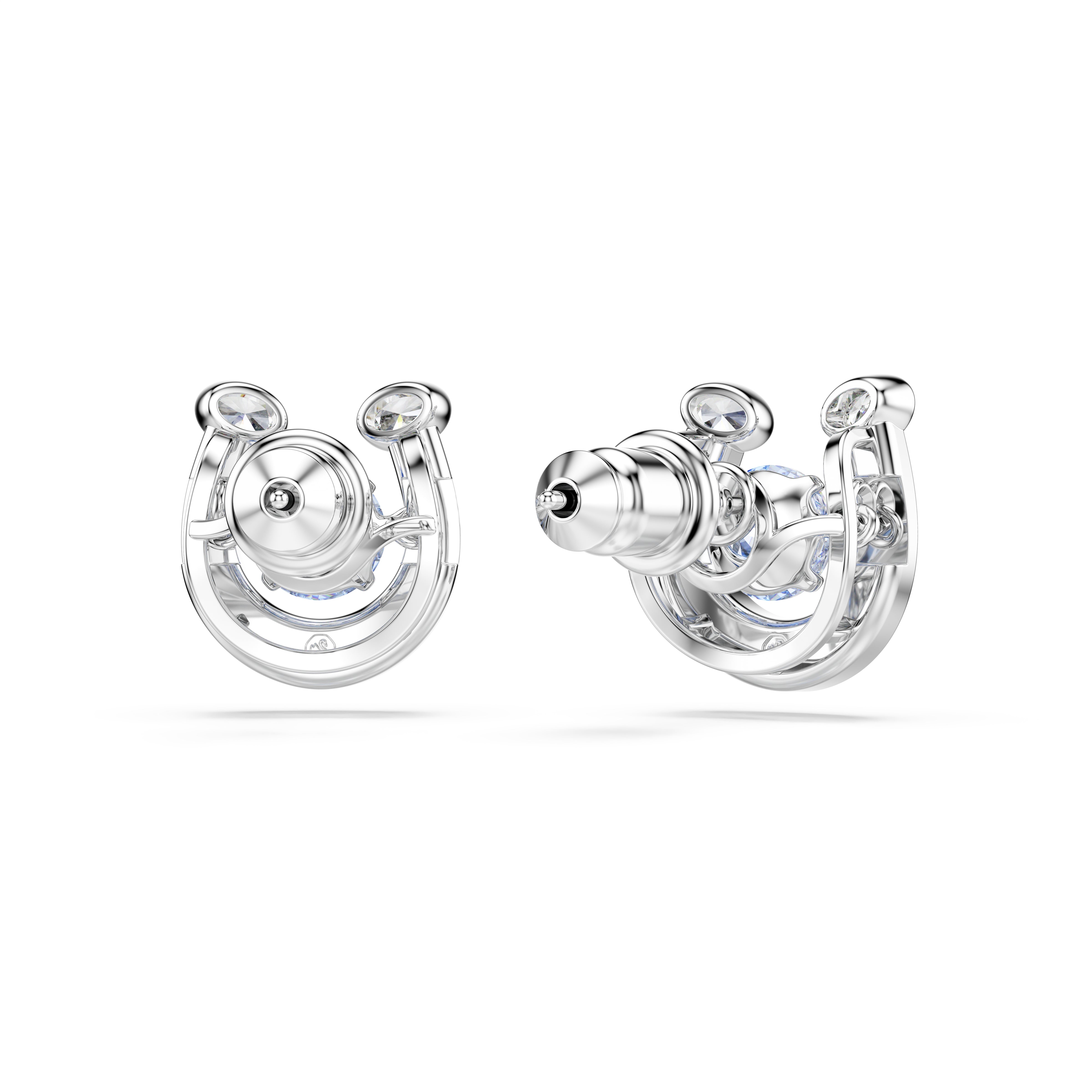 Swarovski Symbolica Stud Earrings – Round cut, Pavé, Horse shoe, Blue, Rhodium plated