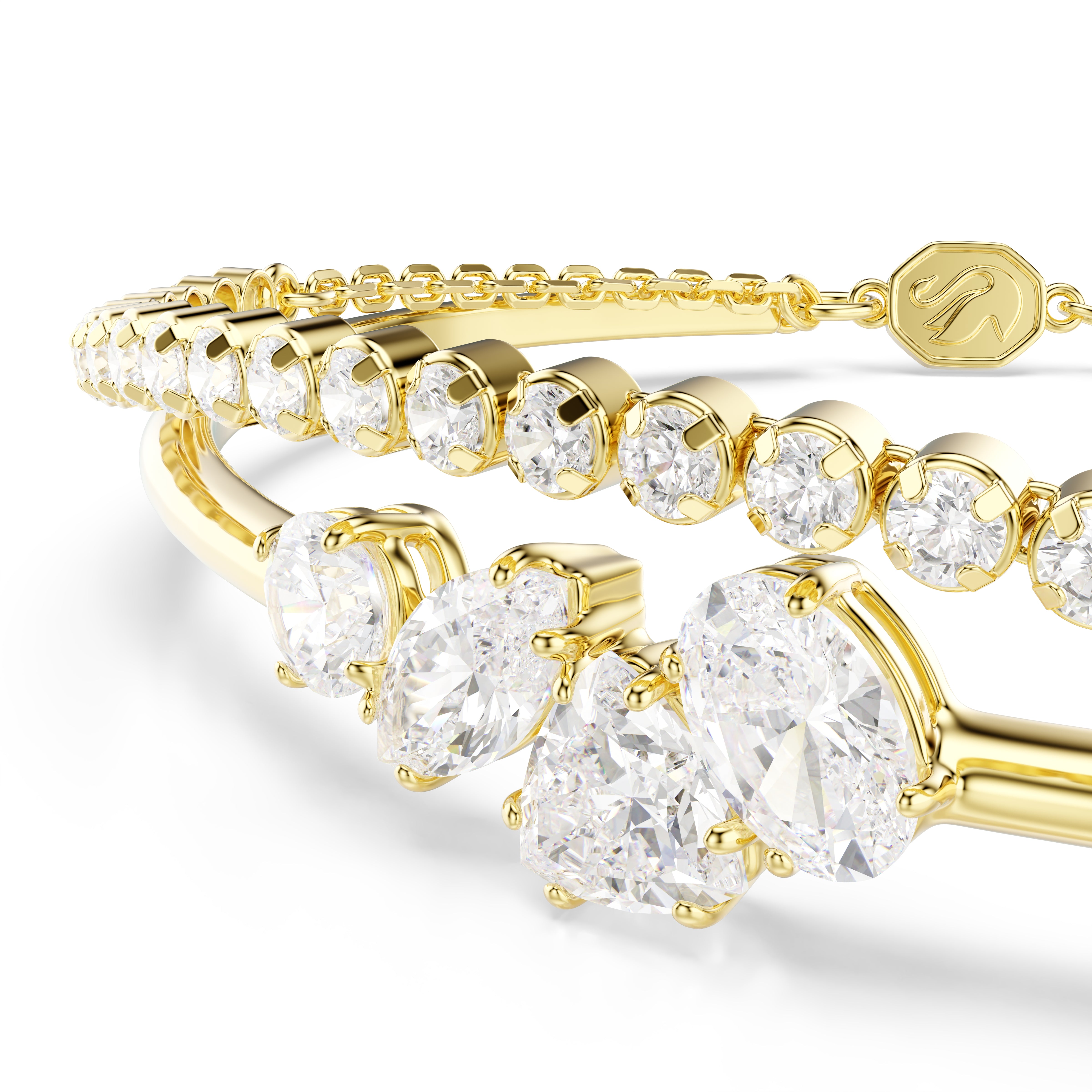 Swarovski Mesmera Bracelet – Mixed cuts, White, 18K gold finish