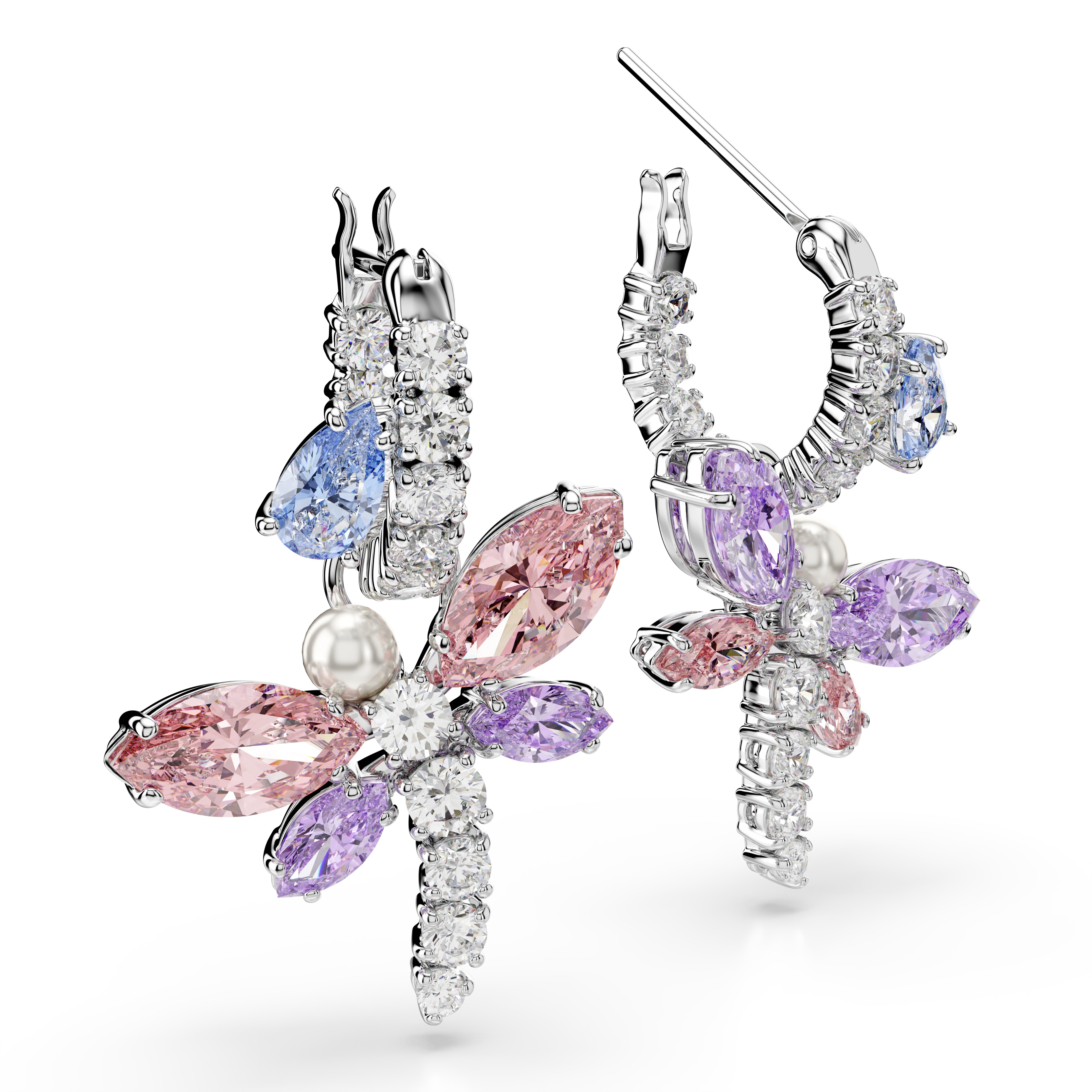 Swarovski Ariana Grande x Swarovski Drop Earrings – Mixed cuts, Dragonfly, Multicolored, Rhodium plated