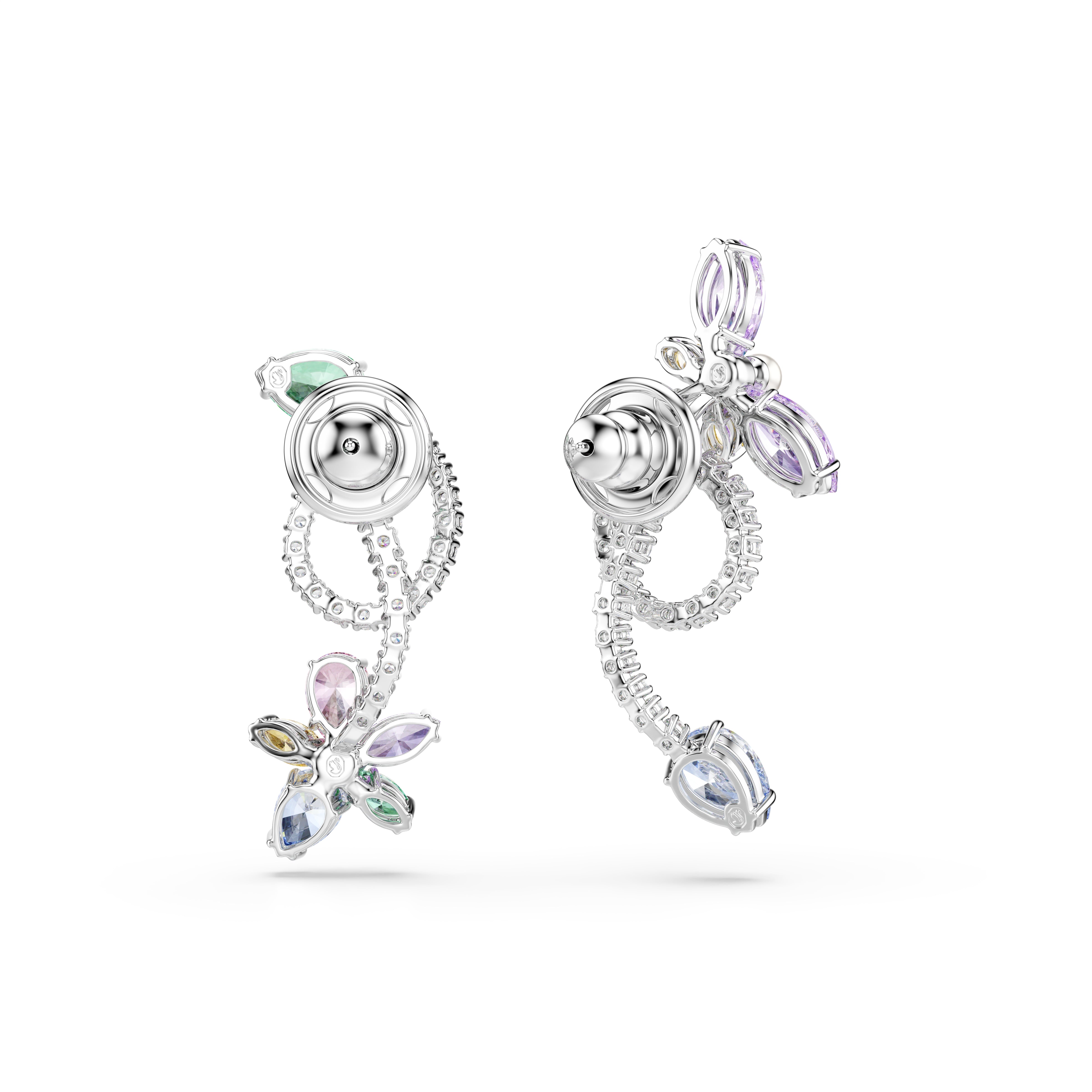 Swarovski Ariana Grande x Swarovski Drop Earrings With Ear Jacket – Mixed cuts, Dragonfly, Flower, Multicolored, Rhodium plated