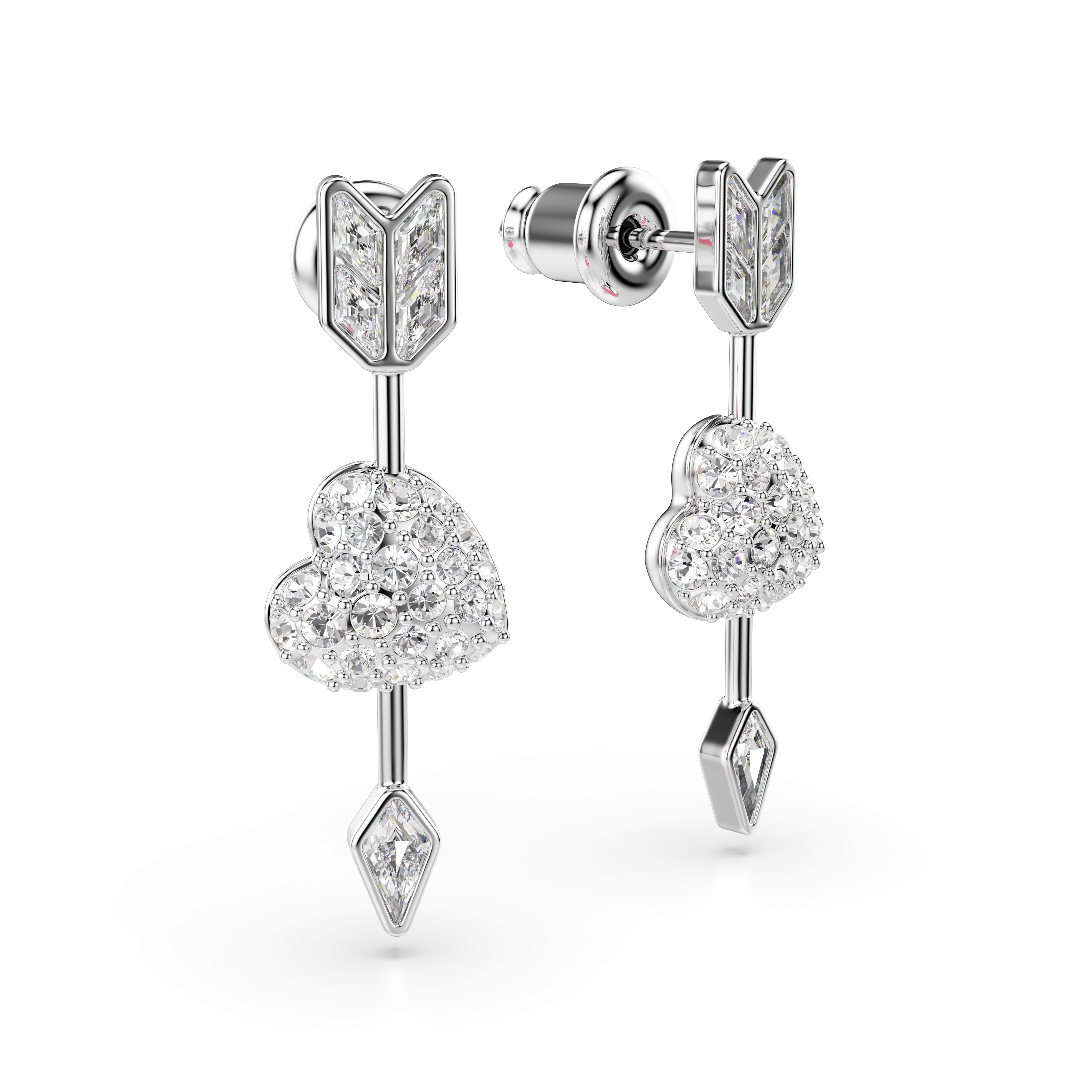 Swarovski Idyllia Drop Earrings – Mixed cuts, Heart with arrow, White, Rhodium plated