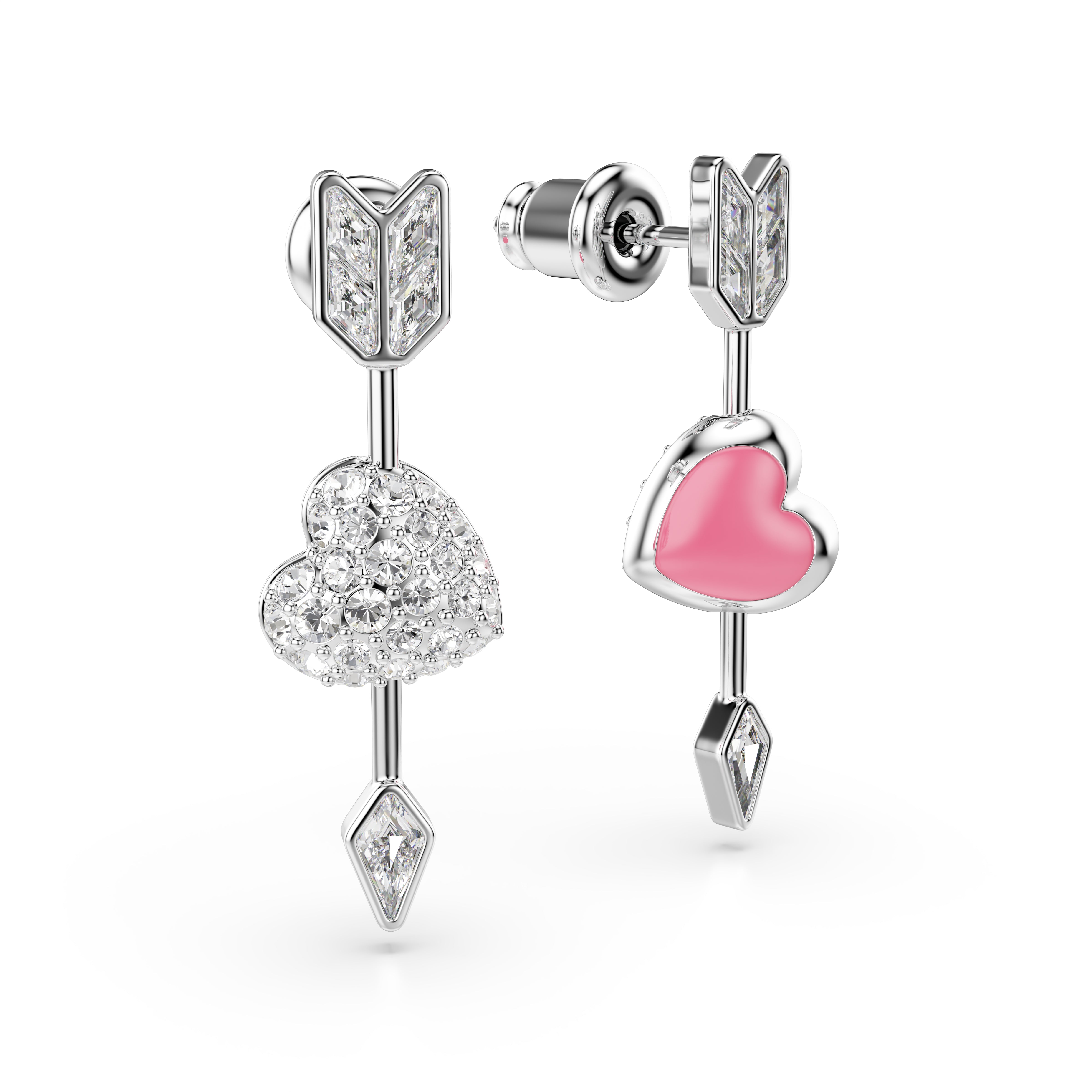 Swarovski Idyllia Drop Earrings – Mixed cuts, Heart with arrow, White, Rhodium plated