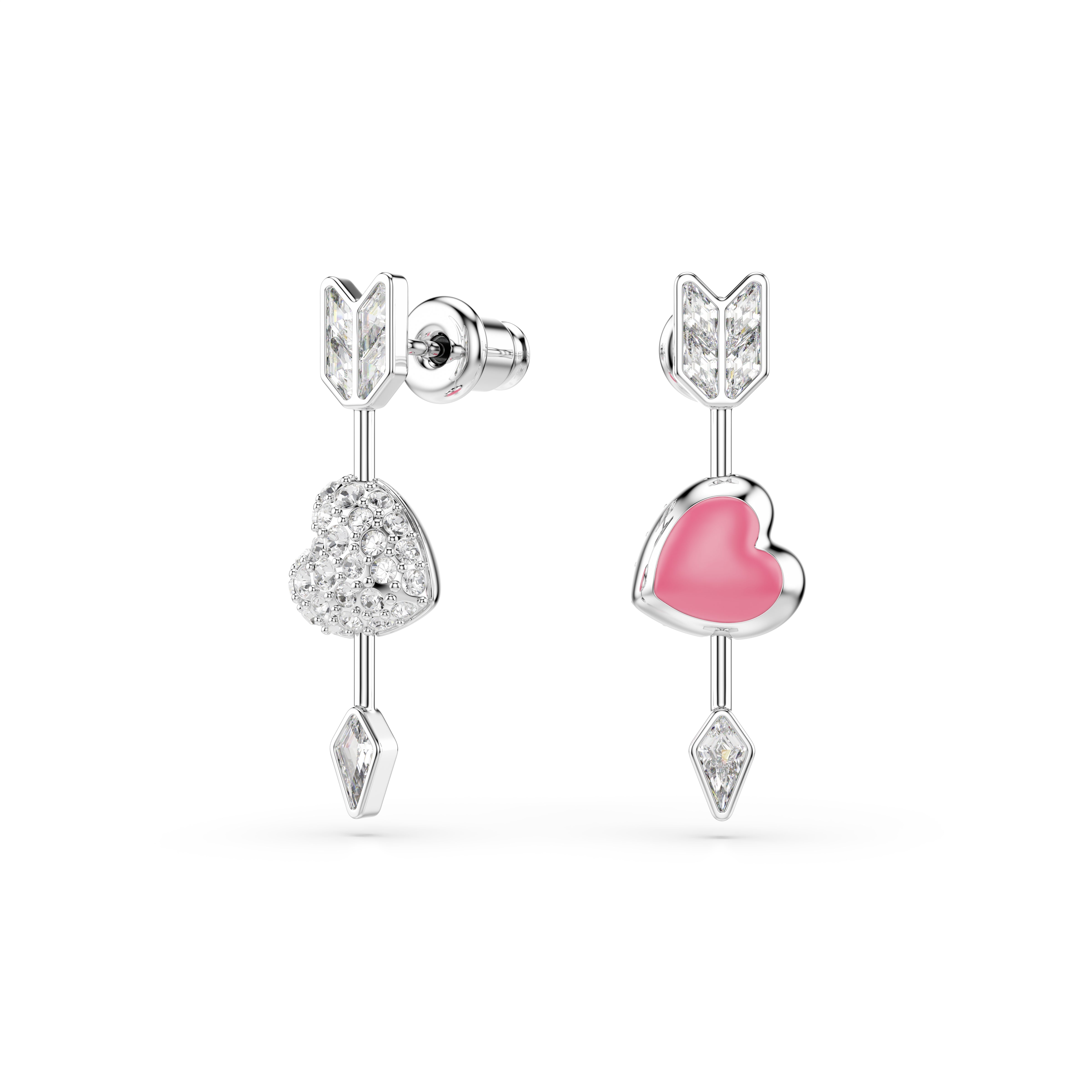 Swarovski Idyllia Drop Earrings – Mixed cuts, Heart with arrow, White, Rhodium plated