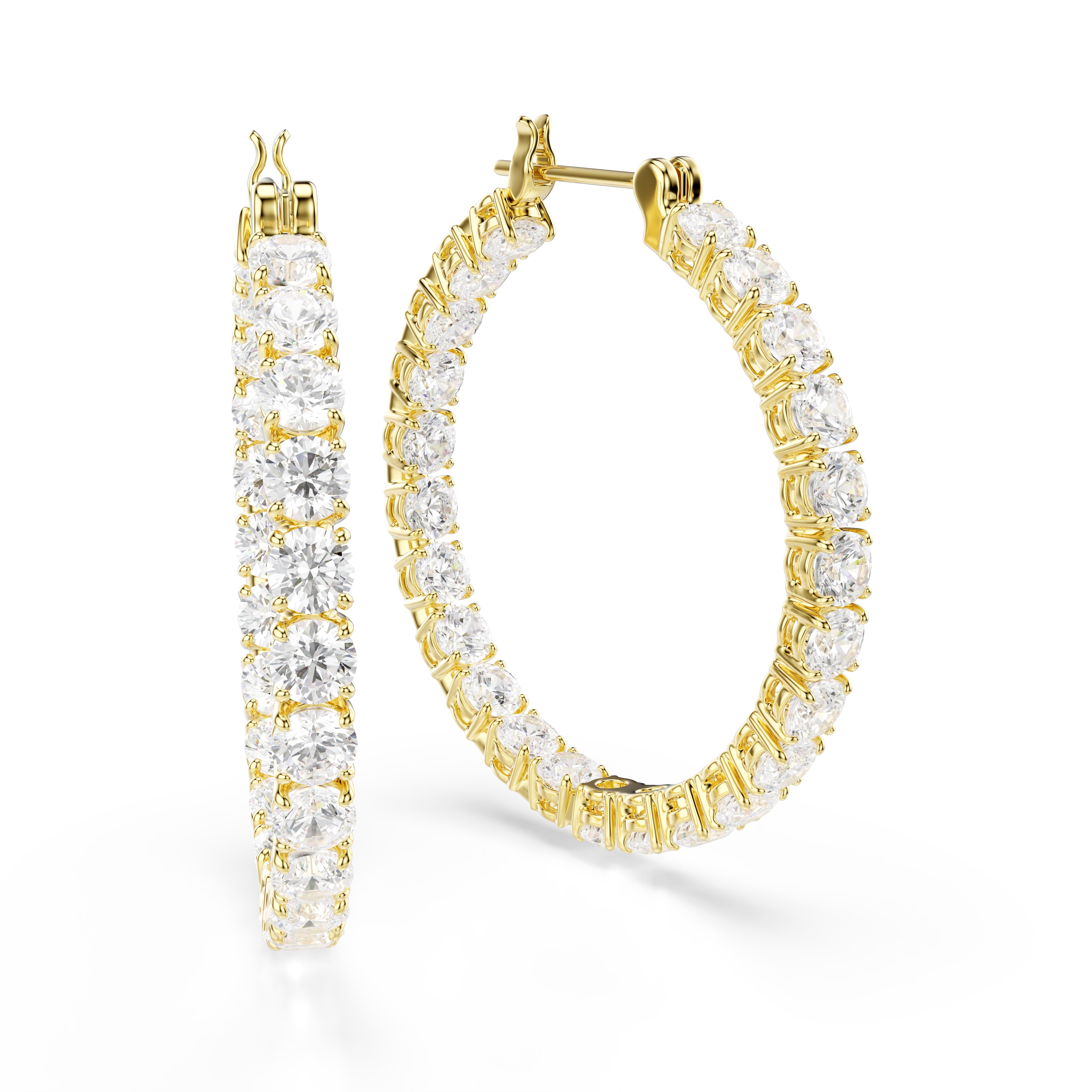 Swarovski Matrix Hoop Earrings – Round cut, White, Gold-tone plated