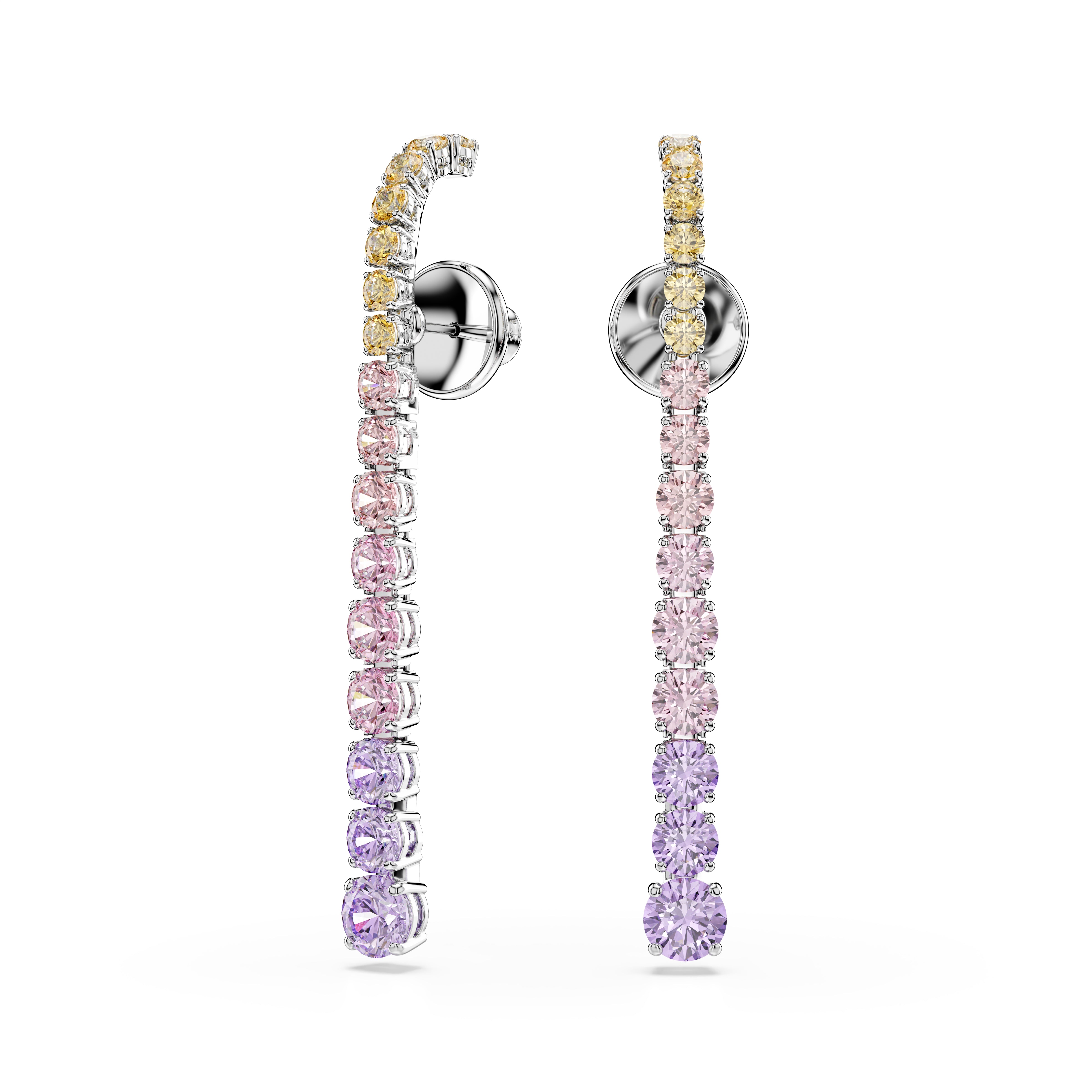 Swarovski Matrix drop earrings – Gradient of round cuts, Multicolored, Rhodium plated
